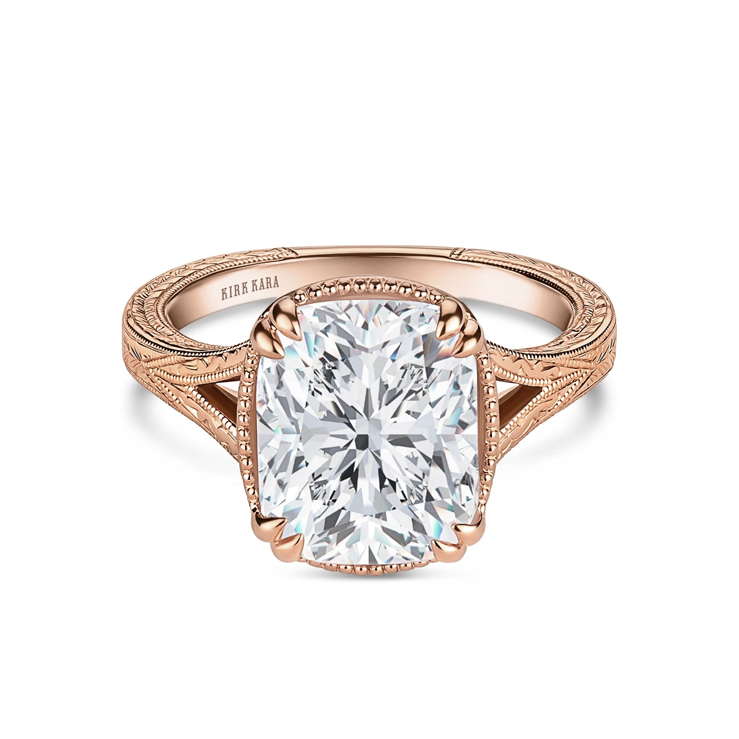 Hand Engraved Split Shank Engagement Ring