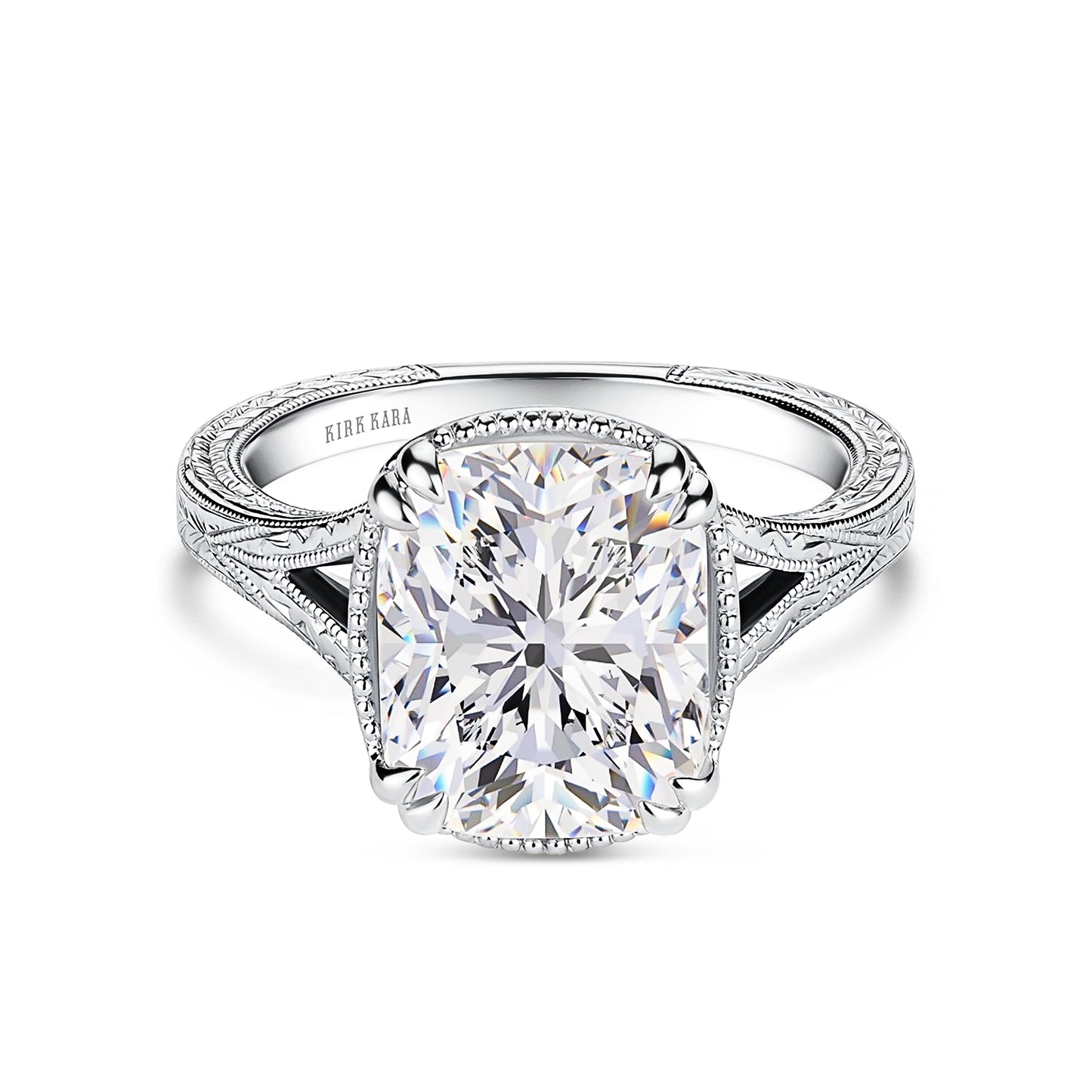 Hand Engraved Split Shank Engagement Ring
