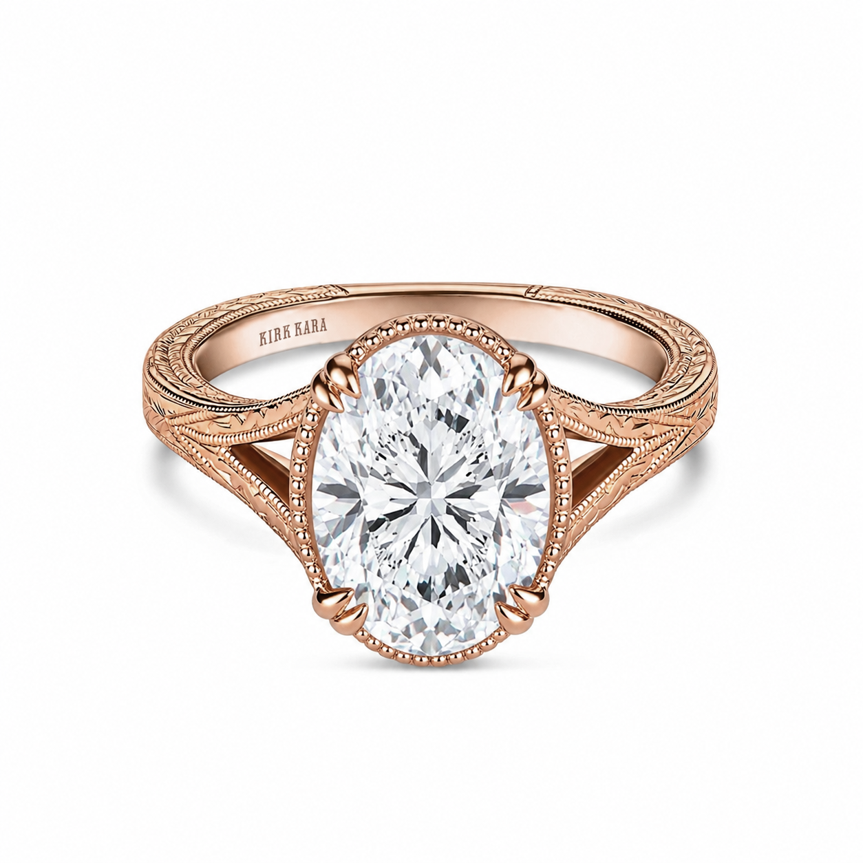 Hand Engraved Split Shank Engagement Ring