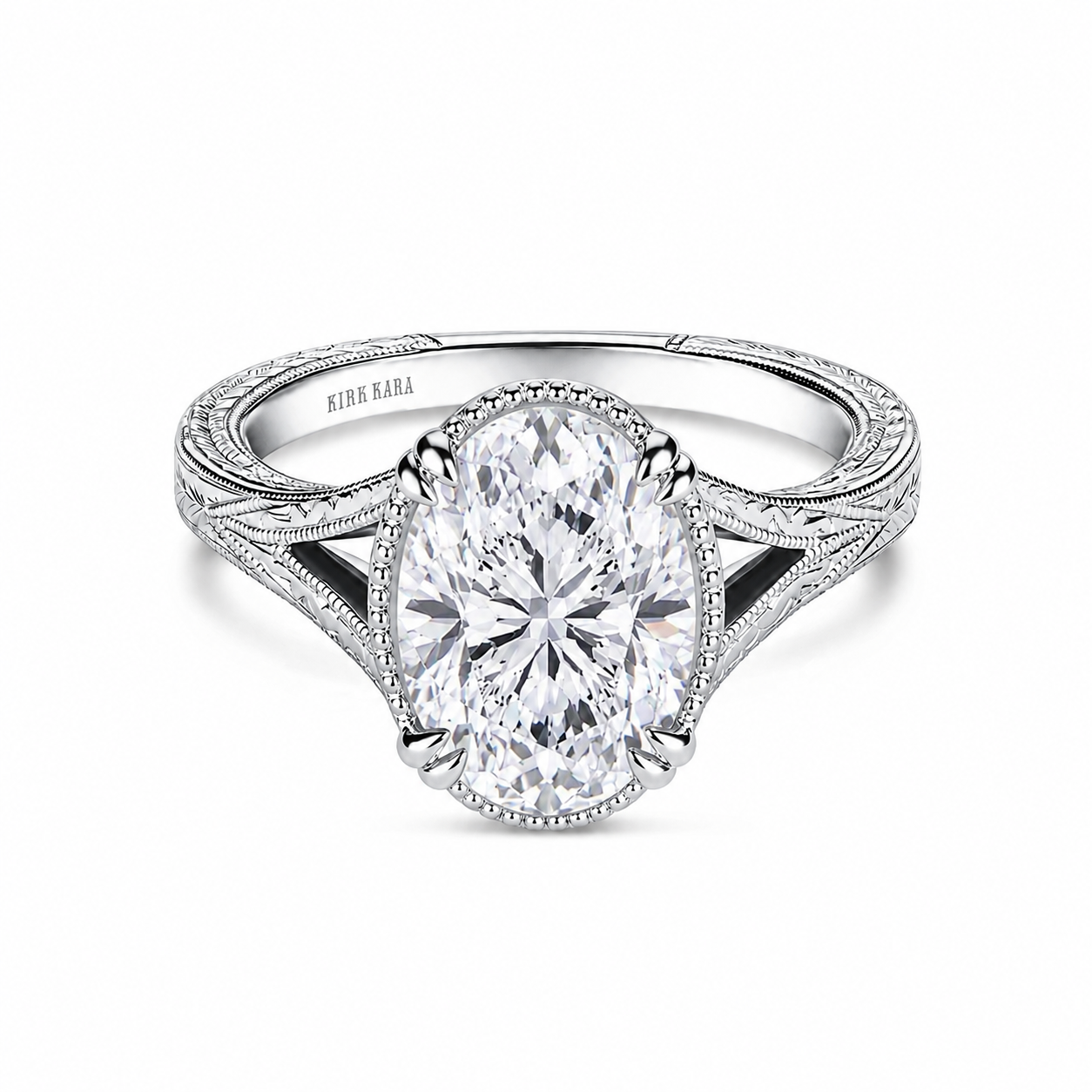 Hand Engraved Split Shank Engagement Ring