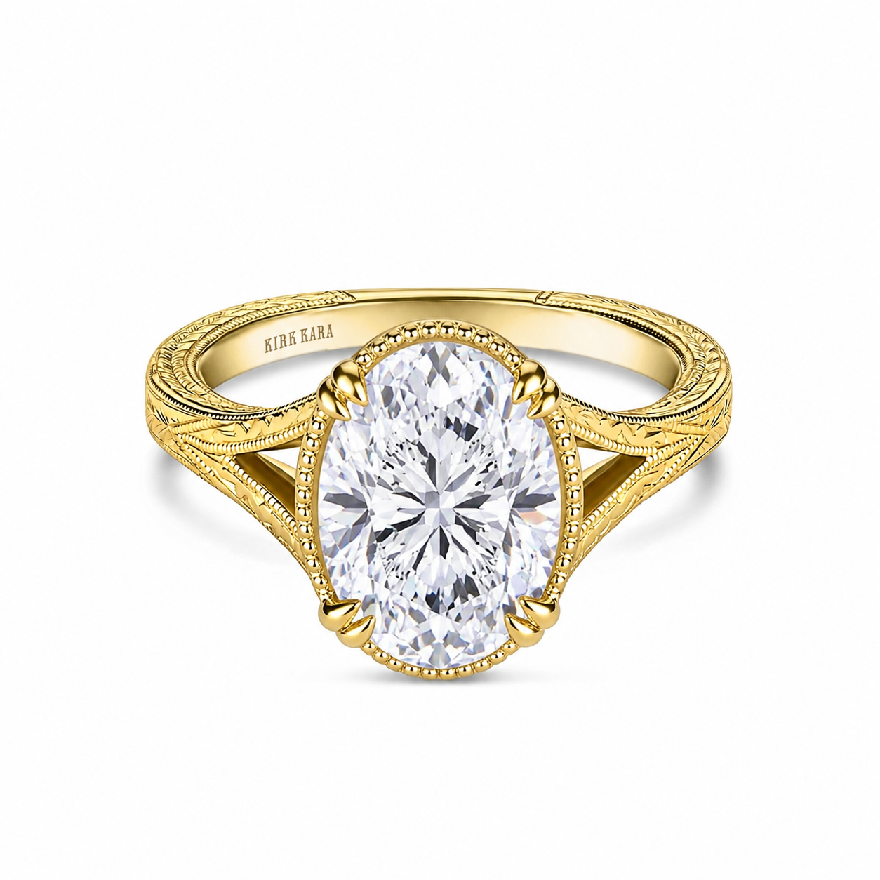Hand Engraved Split Shank Engagement Ring