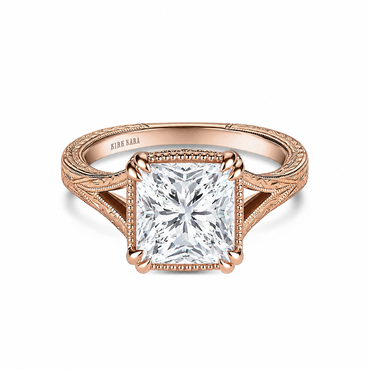 Hand Engraved Split Shank Engagement Ring