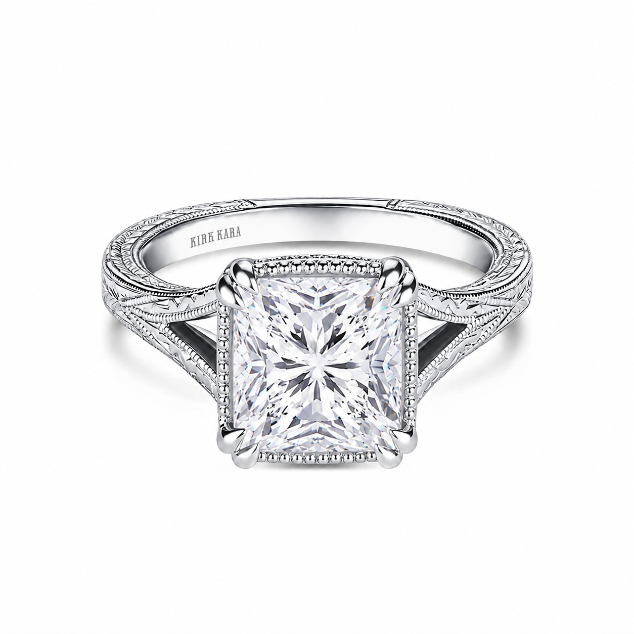 Hand Engraved Split Shank Engagement Ring
