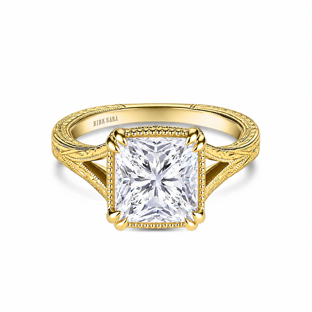 Hand Engraved Split Shank Engagement Ring