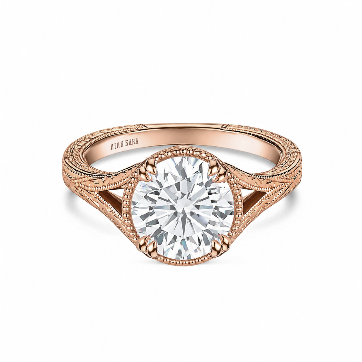 Hand Engraved Split Shank Engagement Ring