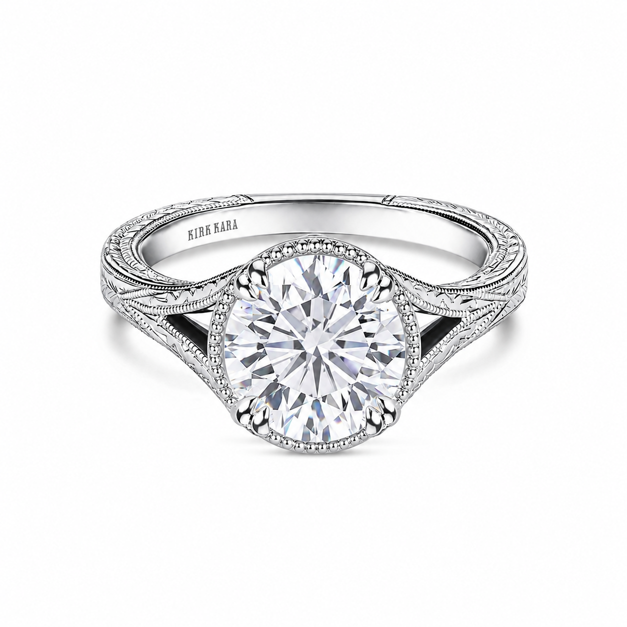 Hand Engraved Split Shank Engagement Ring