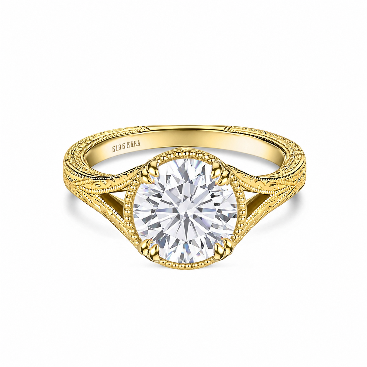 Hand Engraved Split Shank Engagement Ring