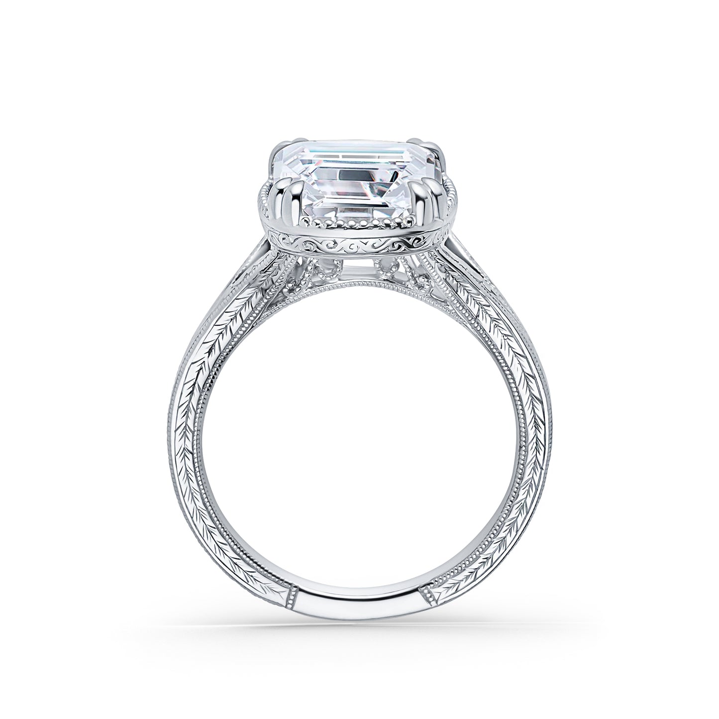 Hand Engraved Split Shank Engagement Ring