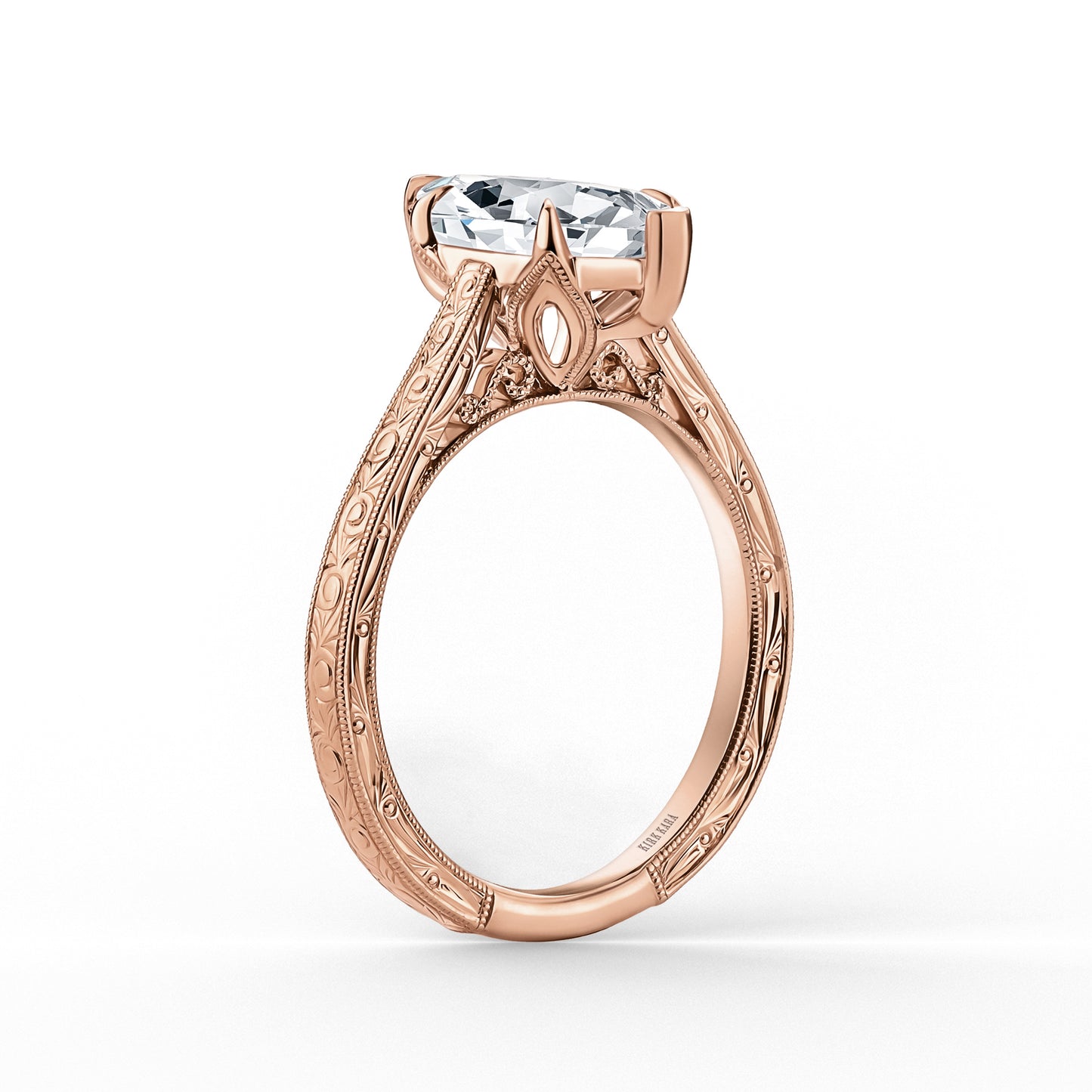 Petite Hand Engraved Vintage Solitaire Engagement Ring