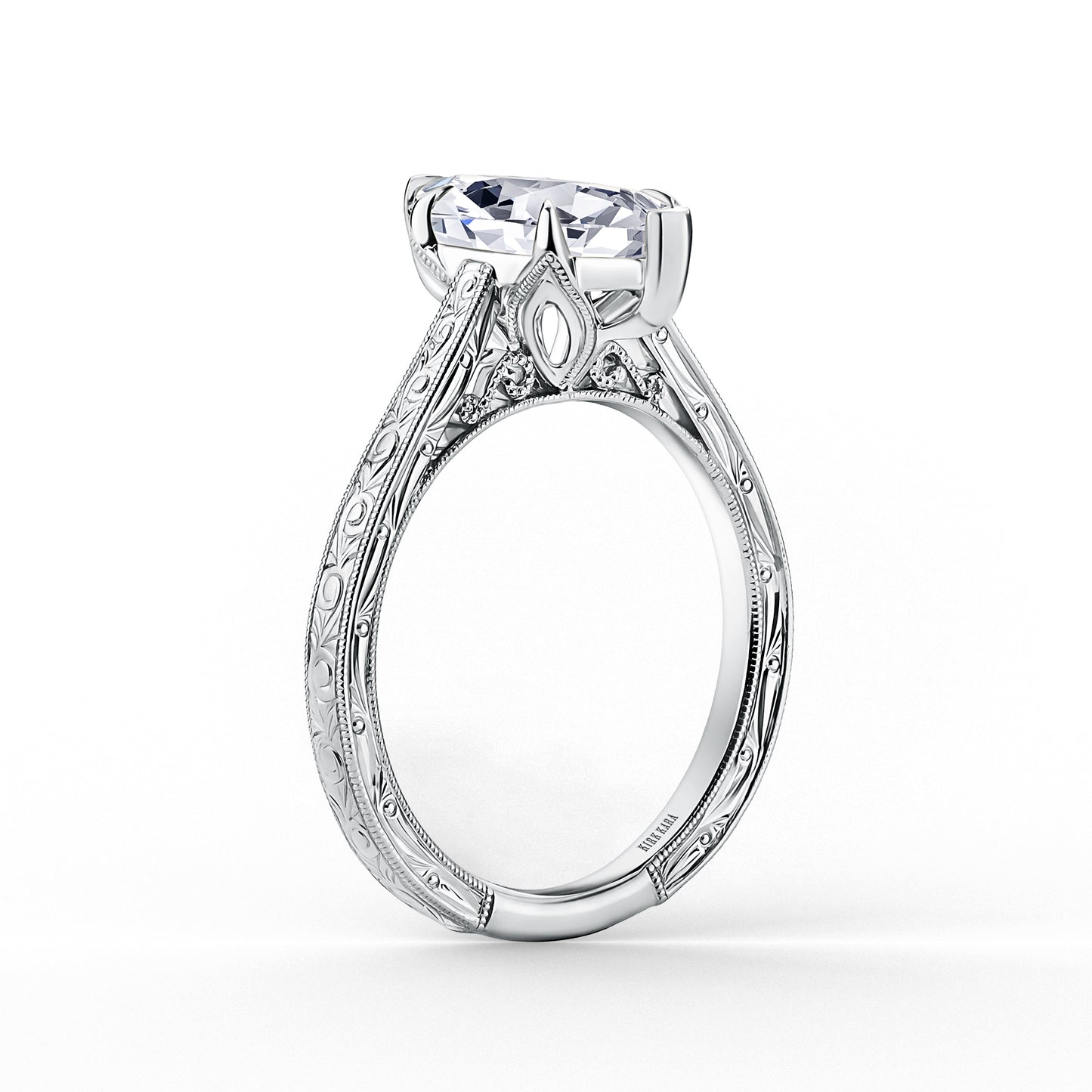Petite Hand Engraved Vintage Solitaire Engagement Ring