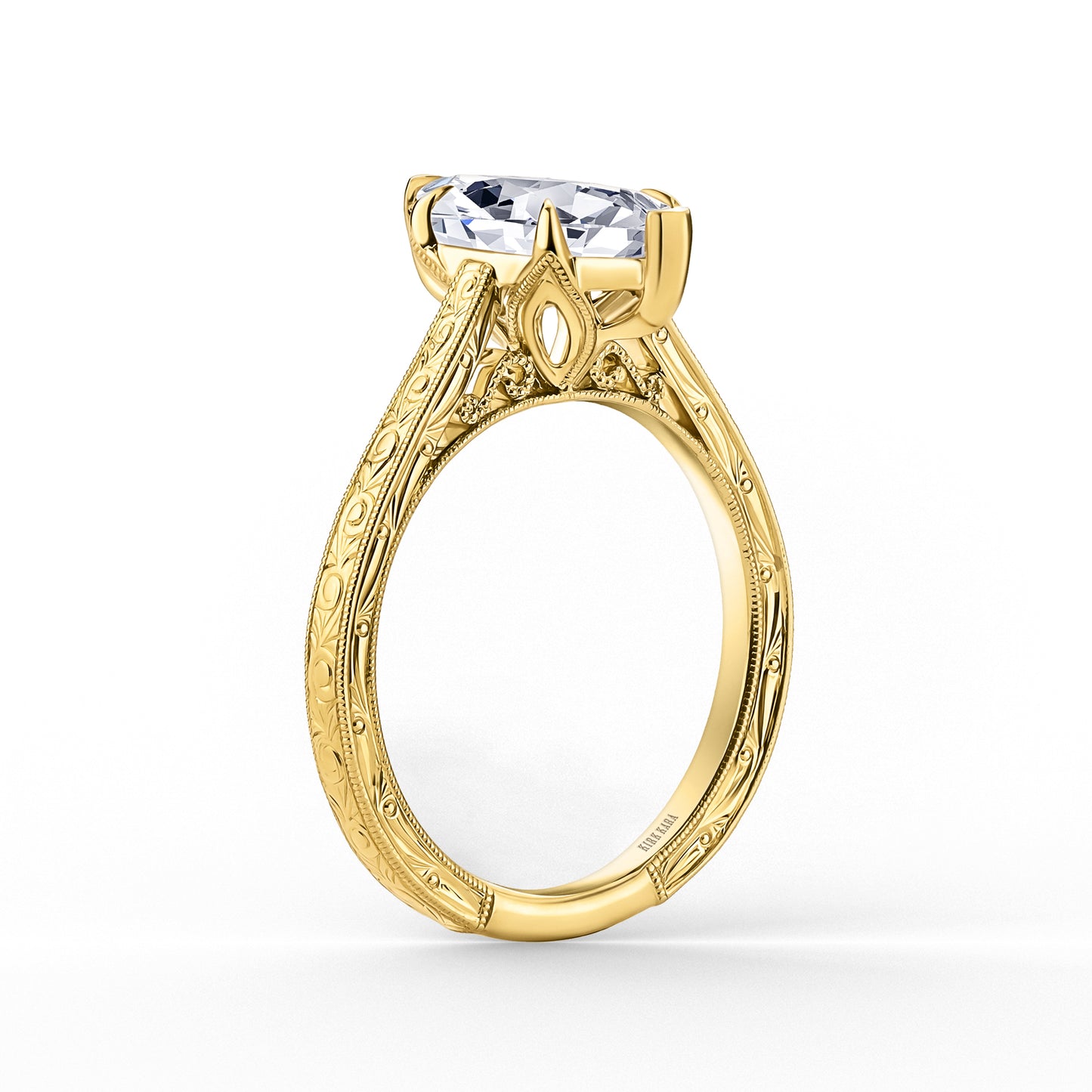 Petite Hand Engraved Vintage Solitaire Engagement Ring