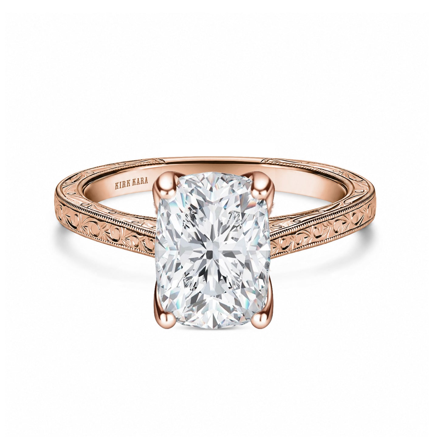 Petite Hand Engraved Vintage Solitaire Engagement Ring