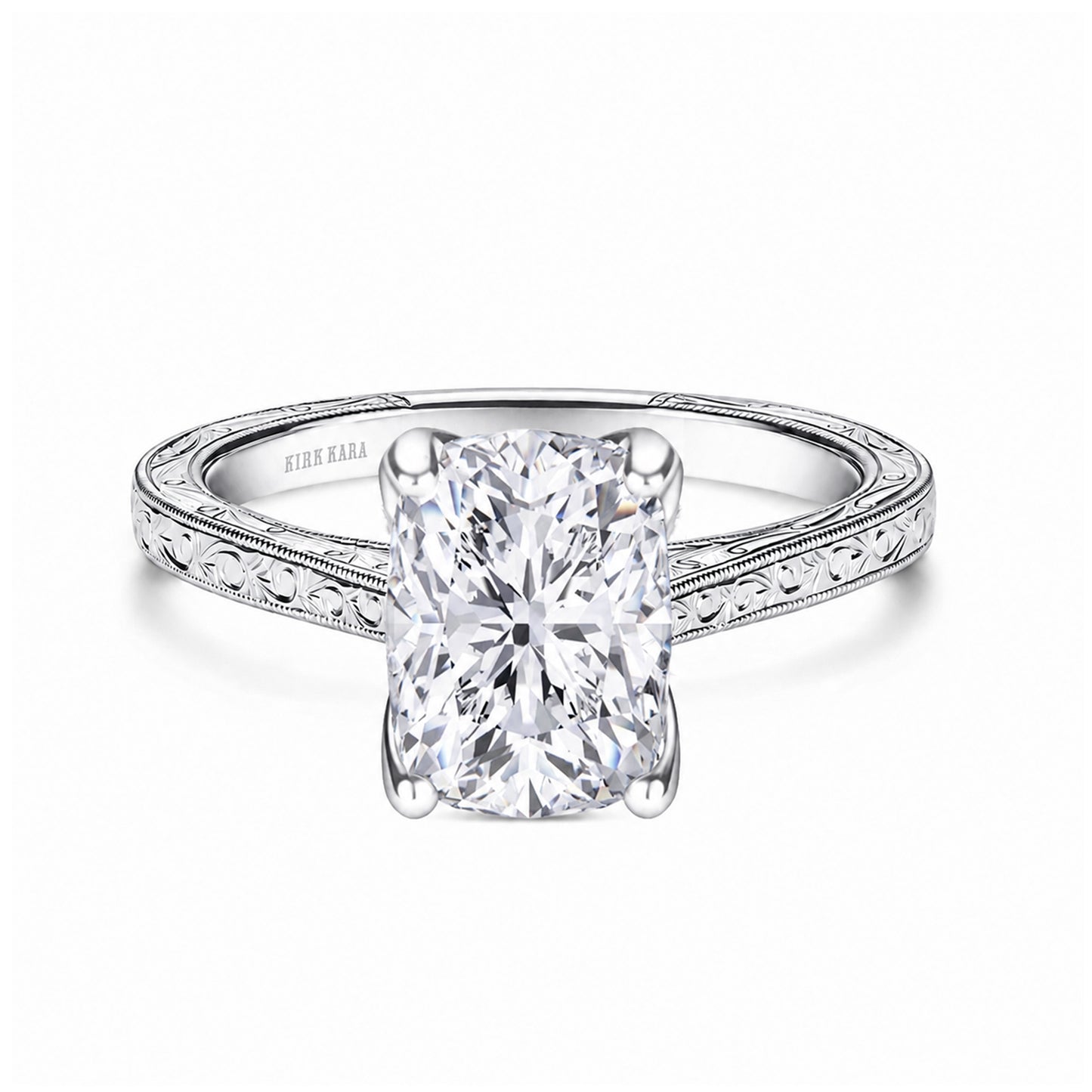 Petite Hand Engraved Vintage Solitaire Engagement Ring