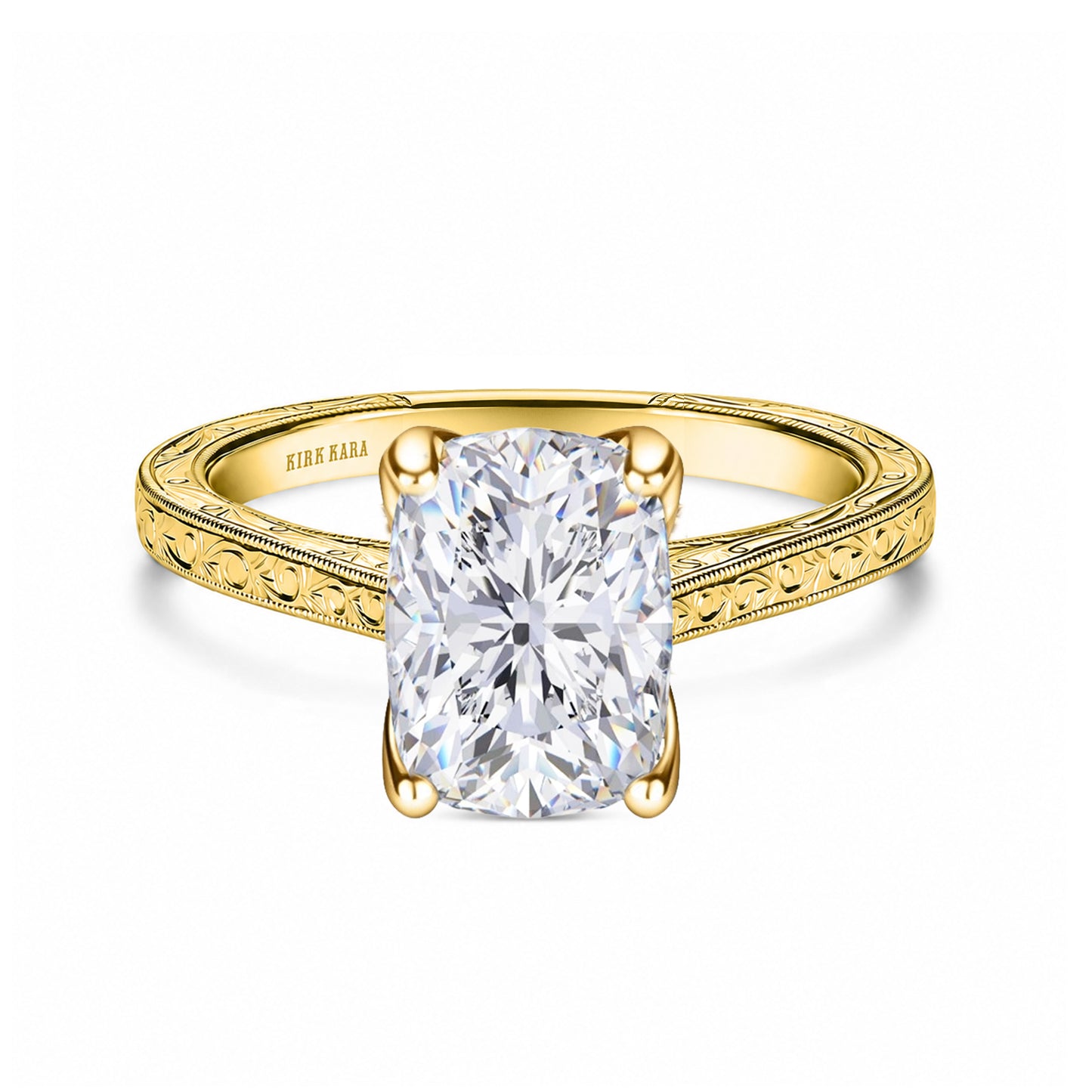 Petite Hand Engraved Vintage Solitaire Engagement Ring