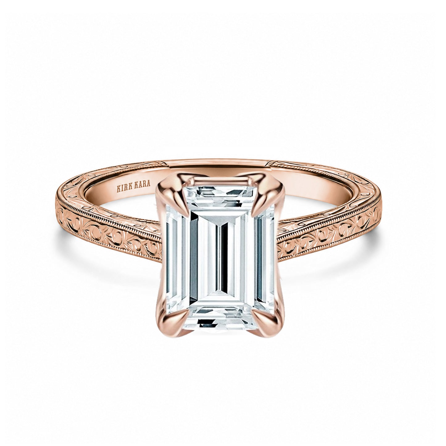 Petite Hand Engraved Vintage Solitaire Engagement Ring