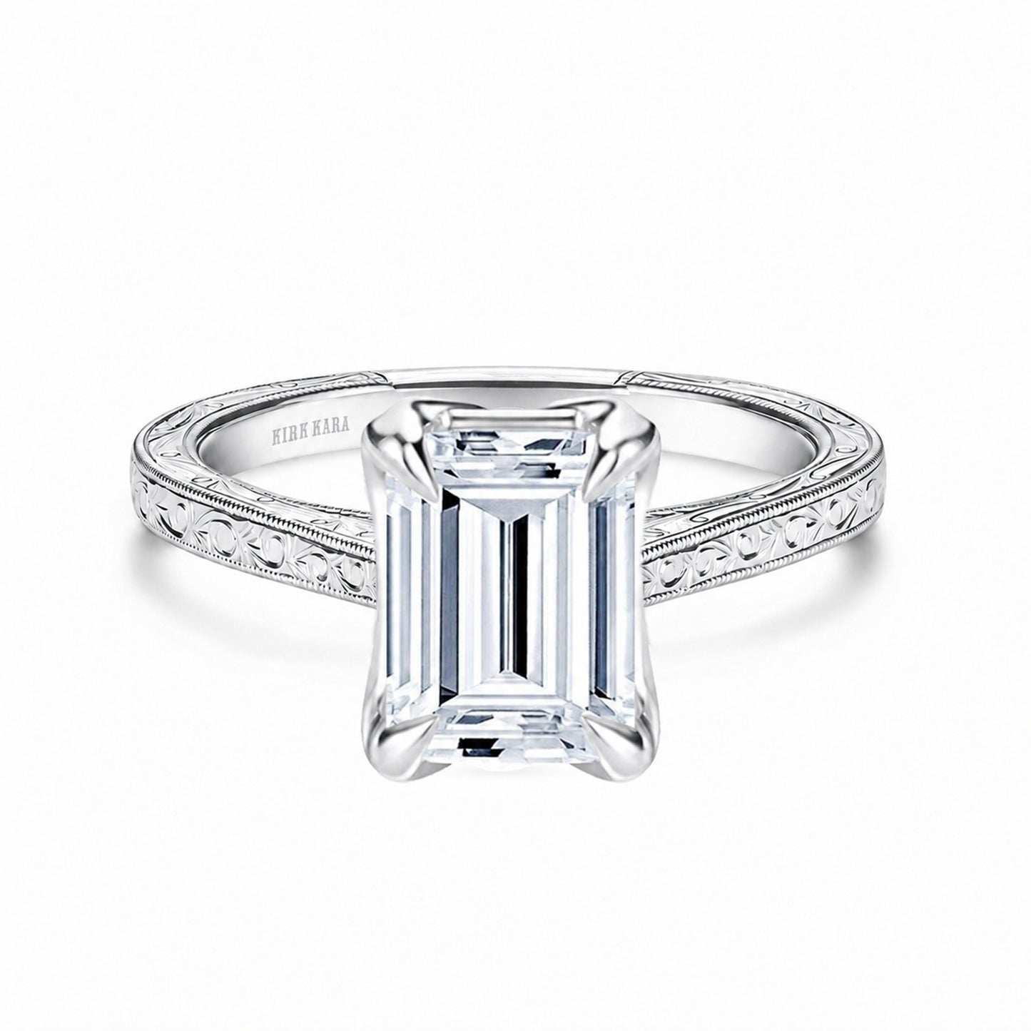 Petite Hand Engraved Vintage Solitaire Engagement Ring