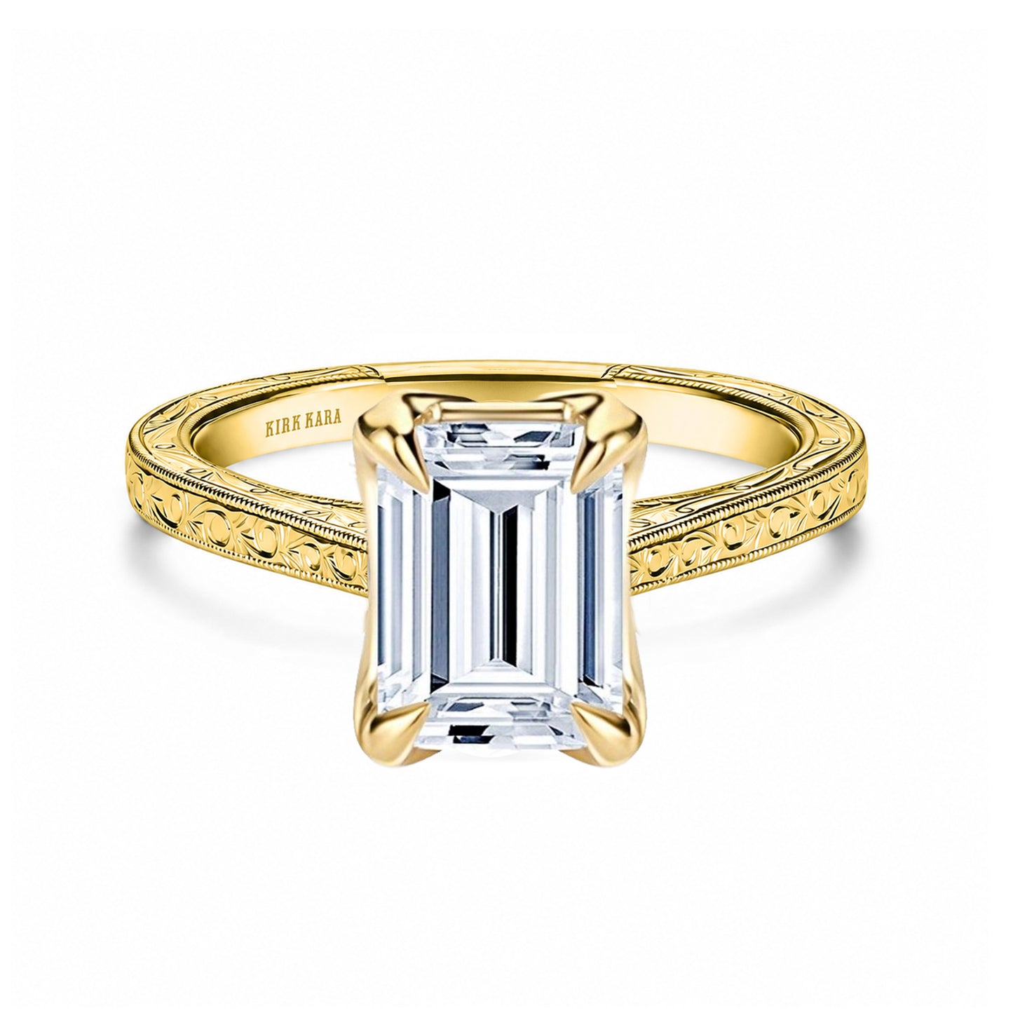 Petite Hand Engraved Vintage Solitaire Engagement Ring