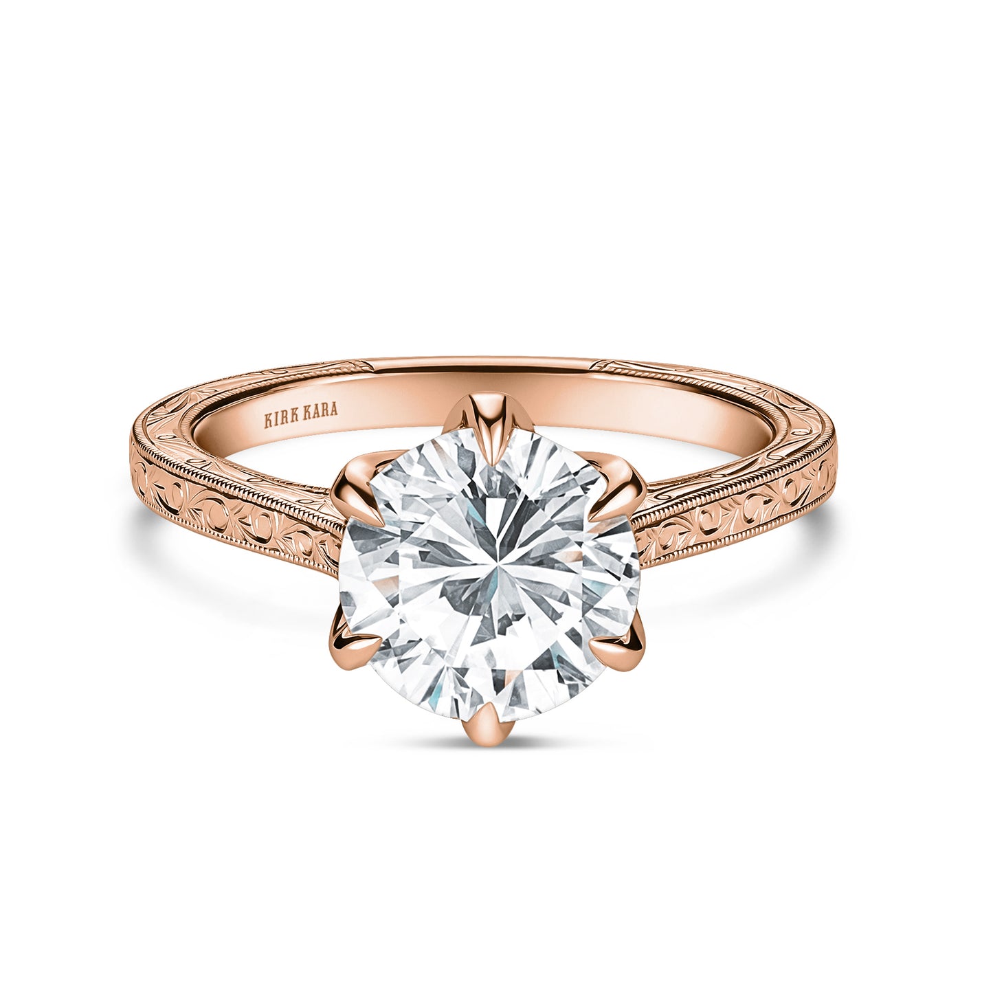 Petite Hand Engraved Vintage Solitaire Engagement Ring