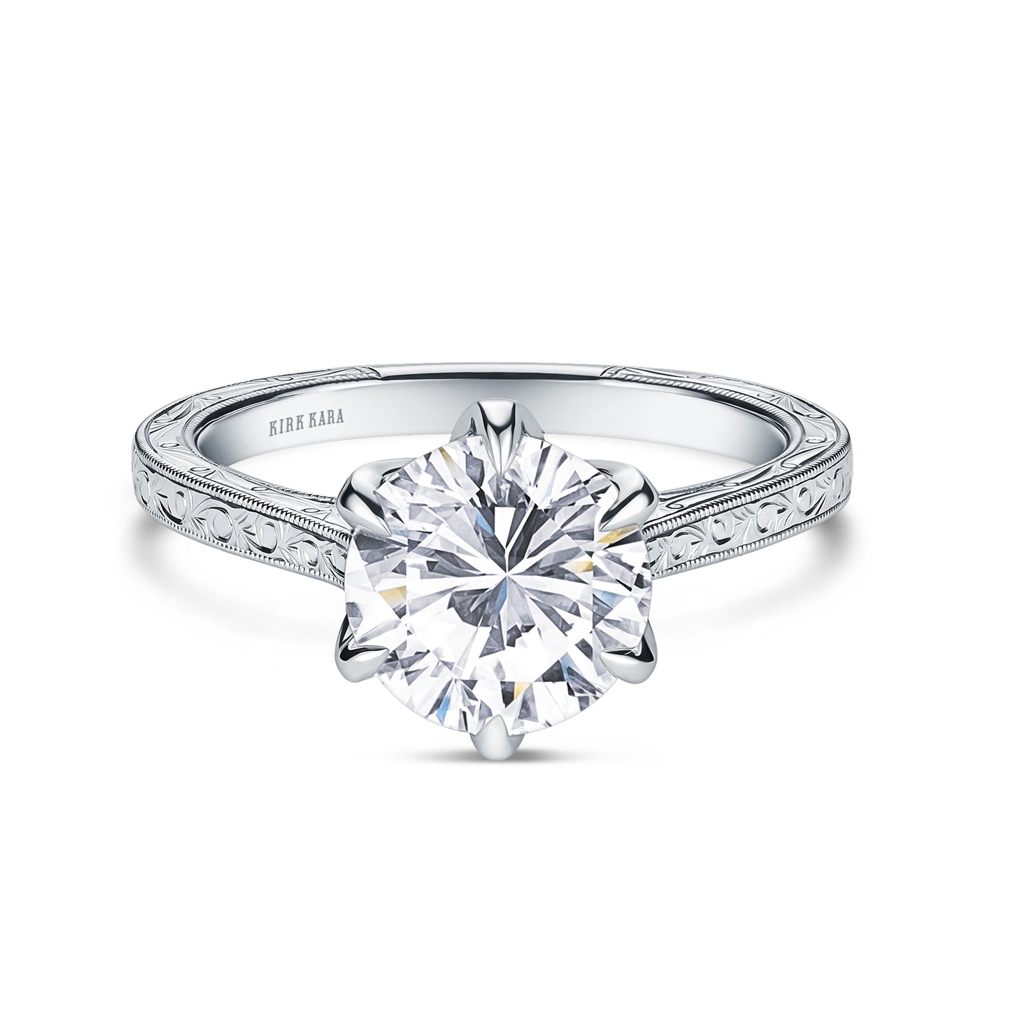 Petite Hand Engraved Vintage Solitaire Engagement Ring