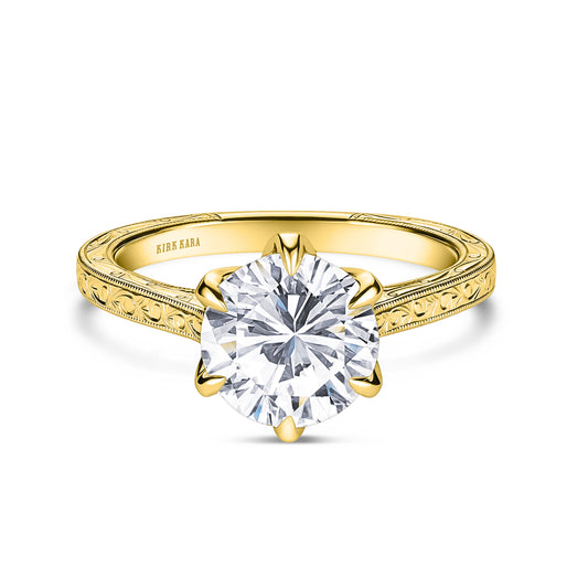 Petite Hand Engraved Vintage Solitaire Engagement Ring