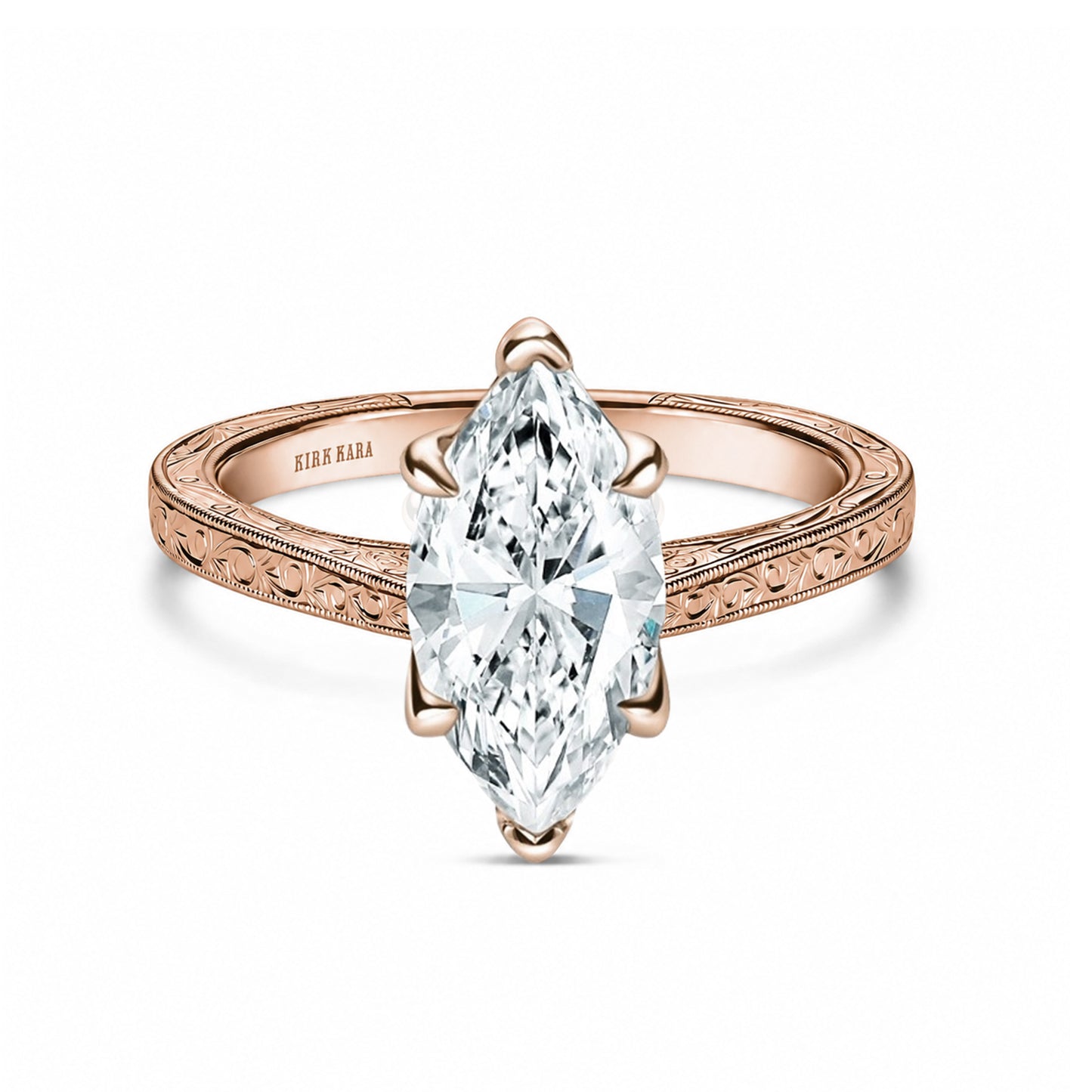 Petite Hand Engraved Vintage Solitaire Engagement Ring