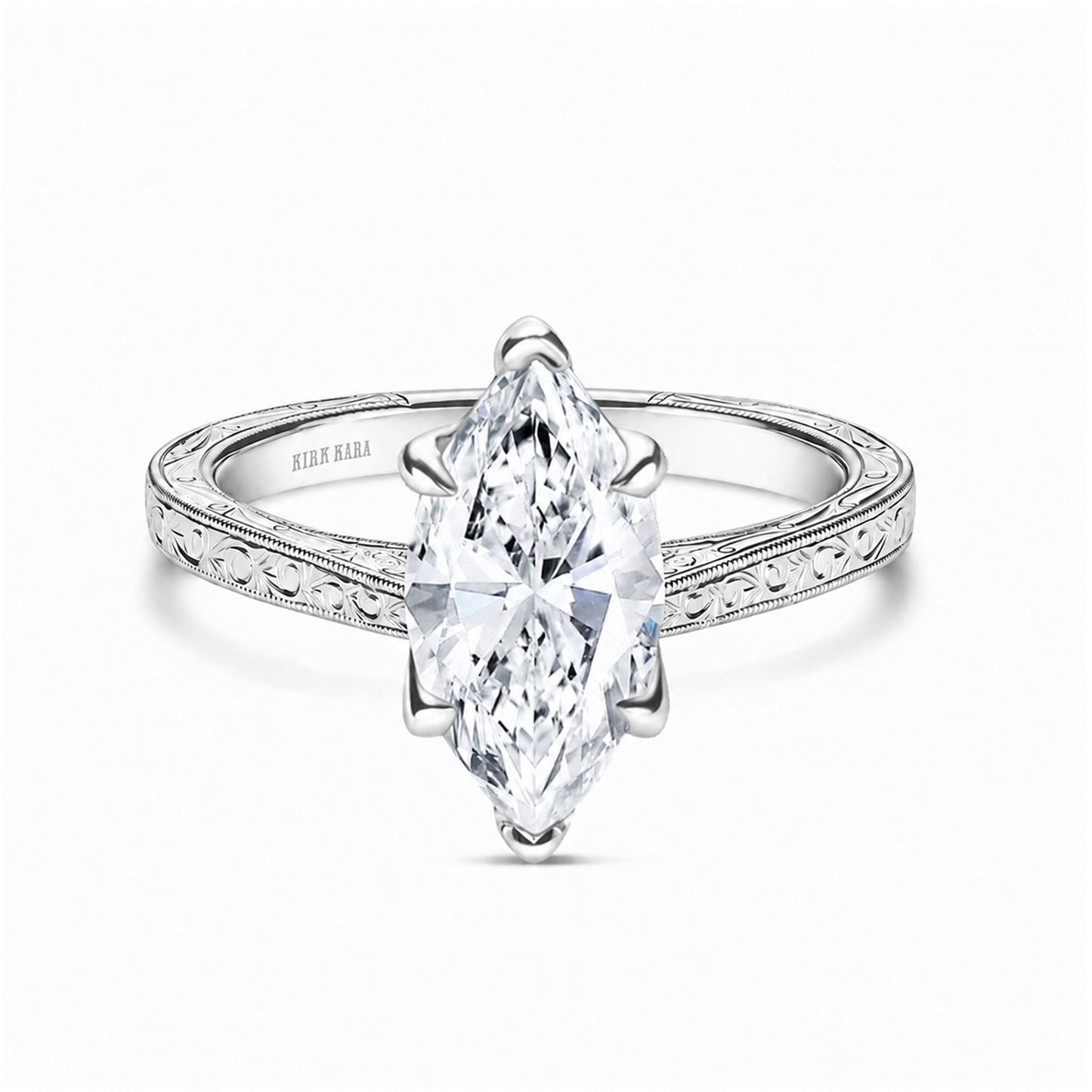 Petite Hand Engraved Vintage Solitaire Engagement Ring