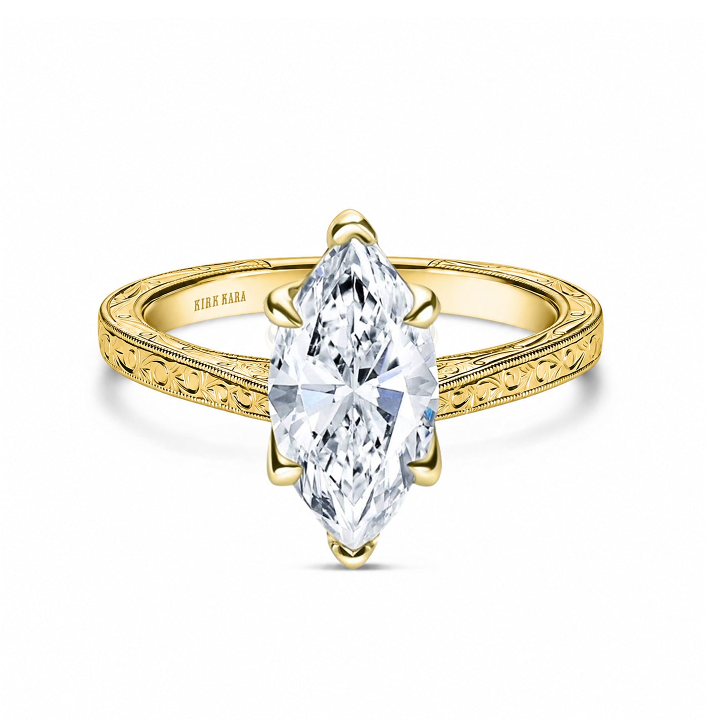 Petite Hand Engraved Vintage Solitaire Engagement Ring