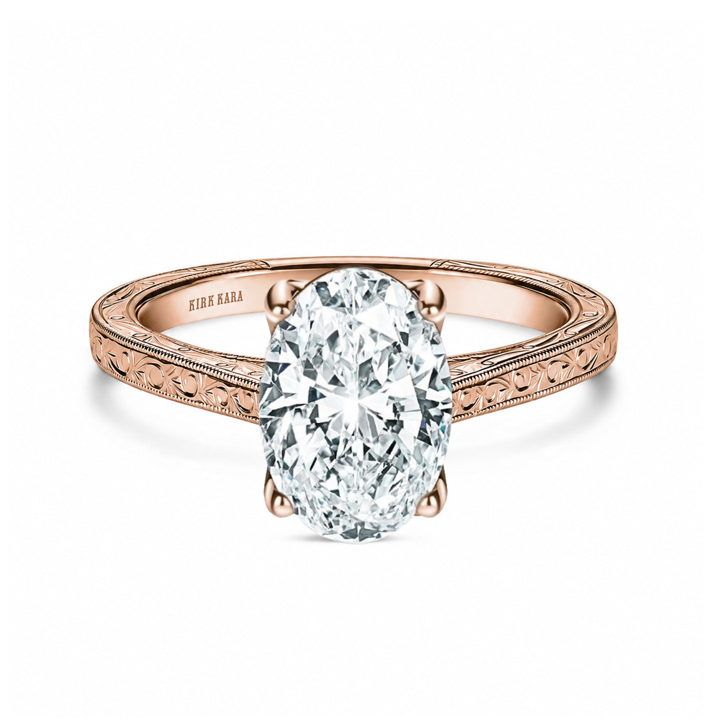 Petite Hand Engraved Vintage Solitaire Engagement Ring