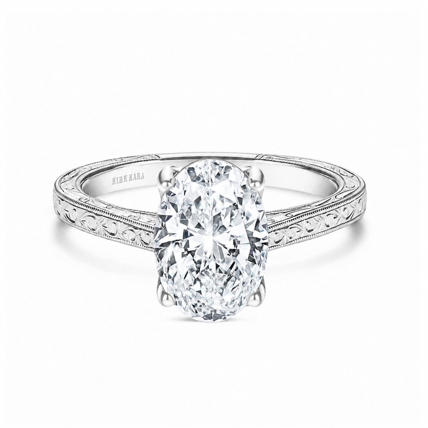 Petite Hand Engraved Vintage Solitaire Engagement Ring