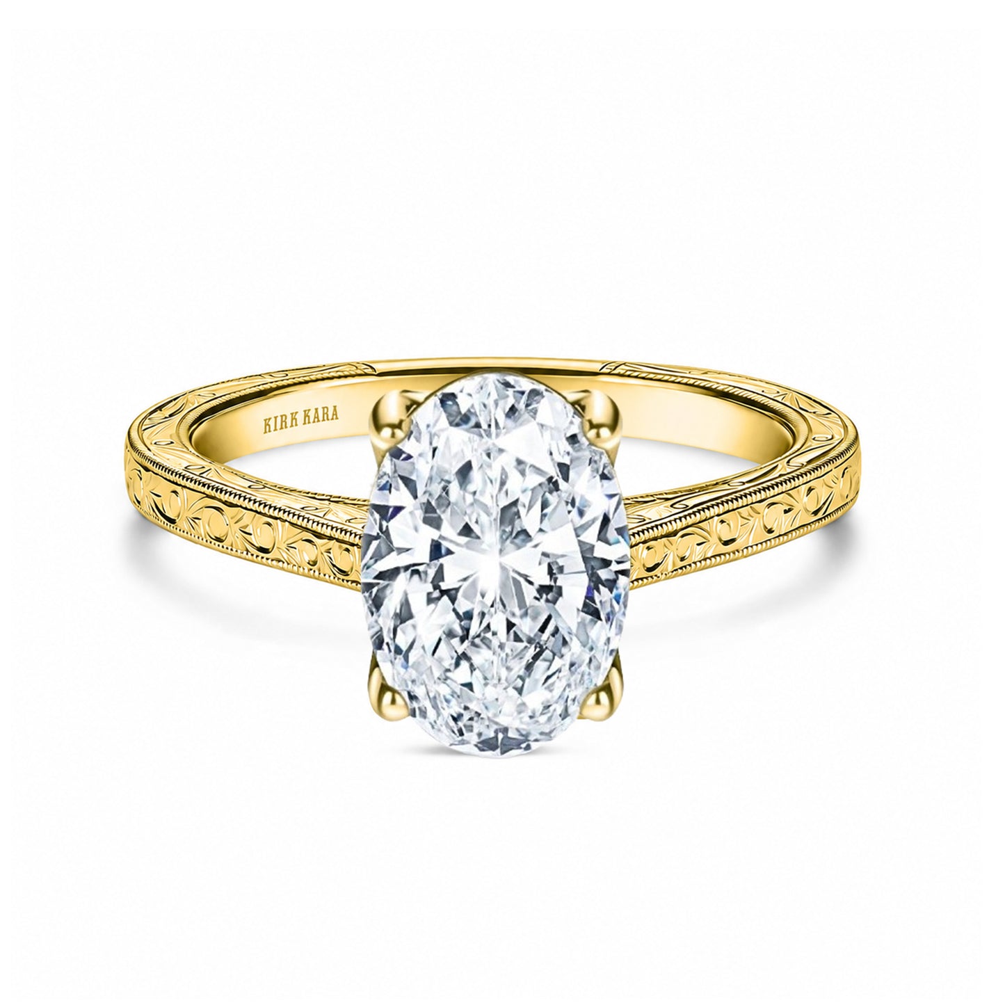 Petite Hand Engraved Vintage Solitaire Engagement Ring
