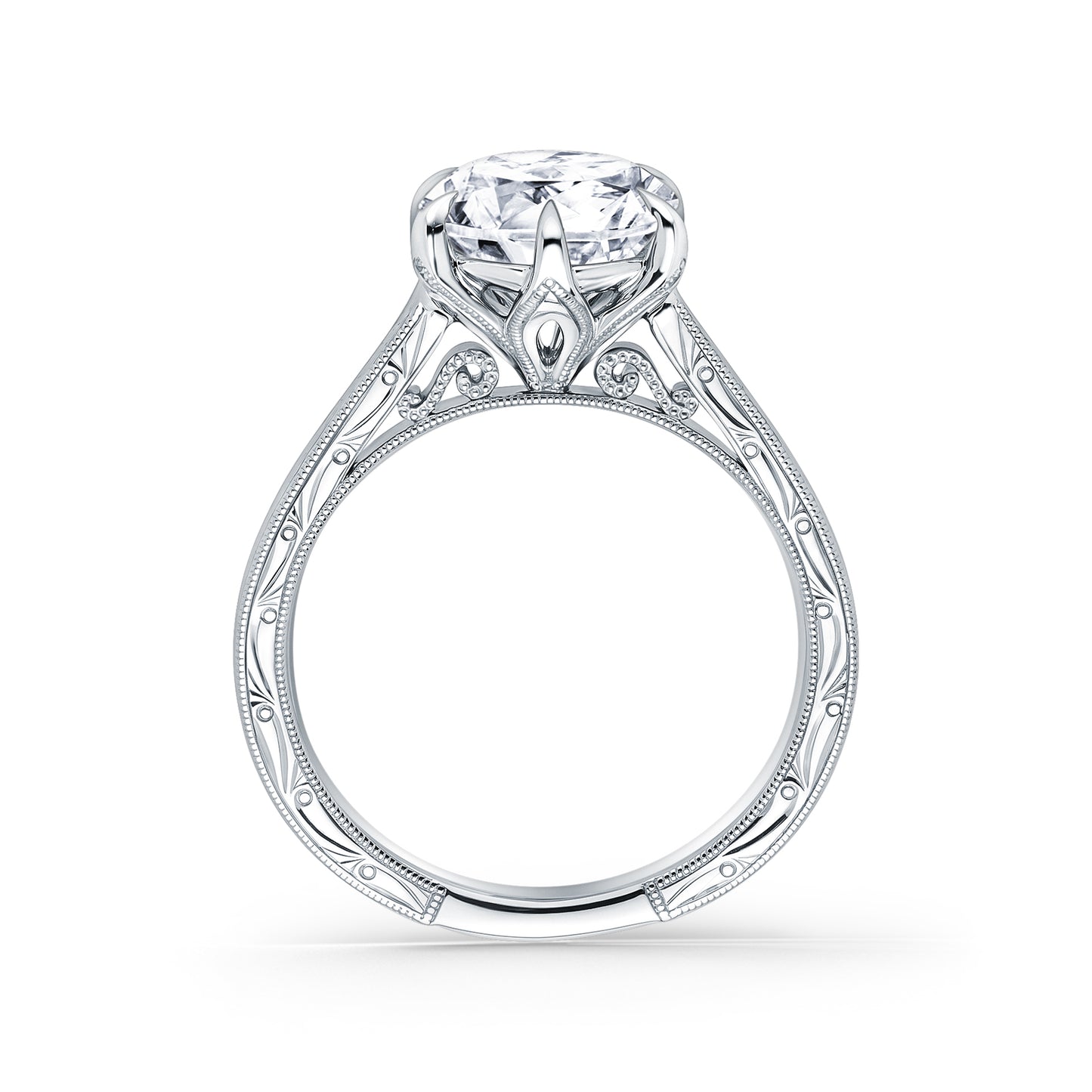 Petite Hand Engraved Vintage Solitaire Engagement Ring