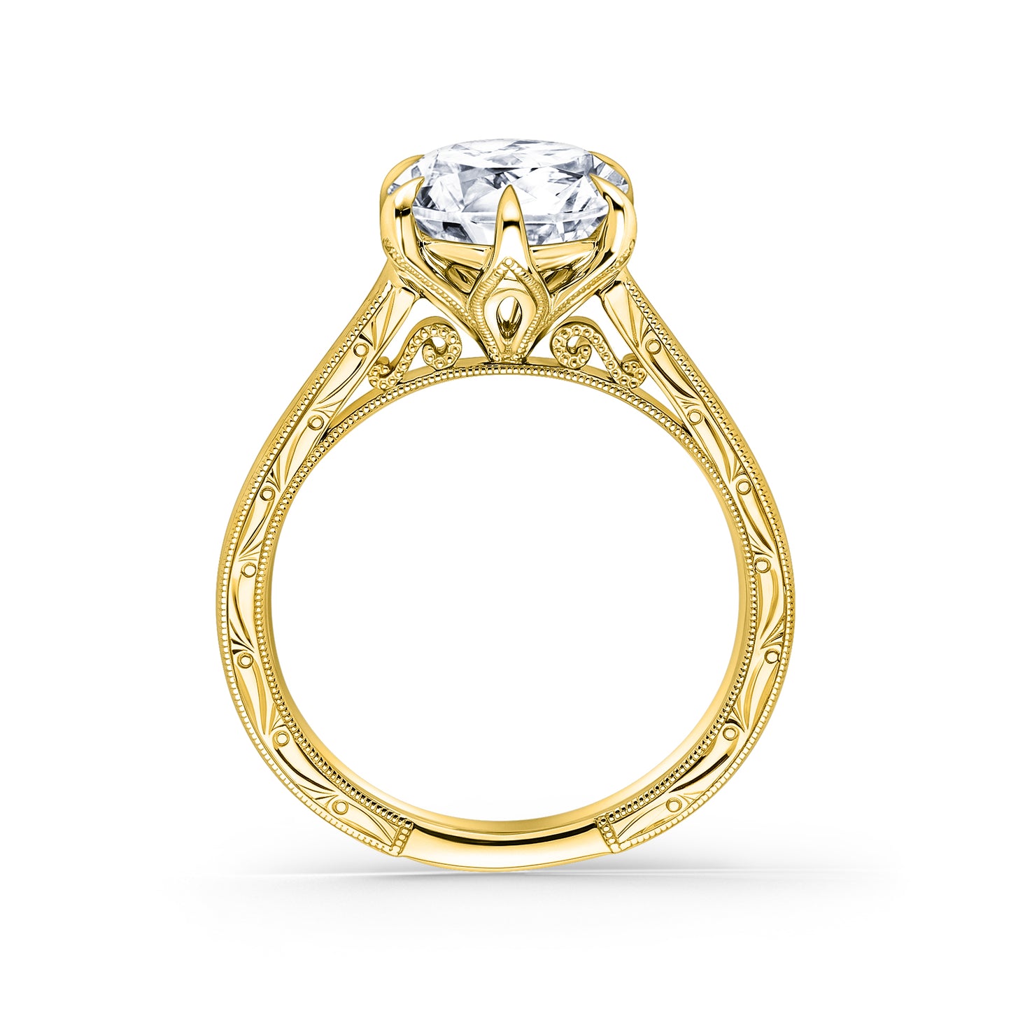 Petite Hand Engraved Vintage Solitaire Engagement Ring
