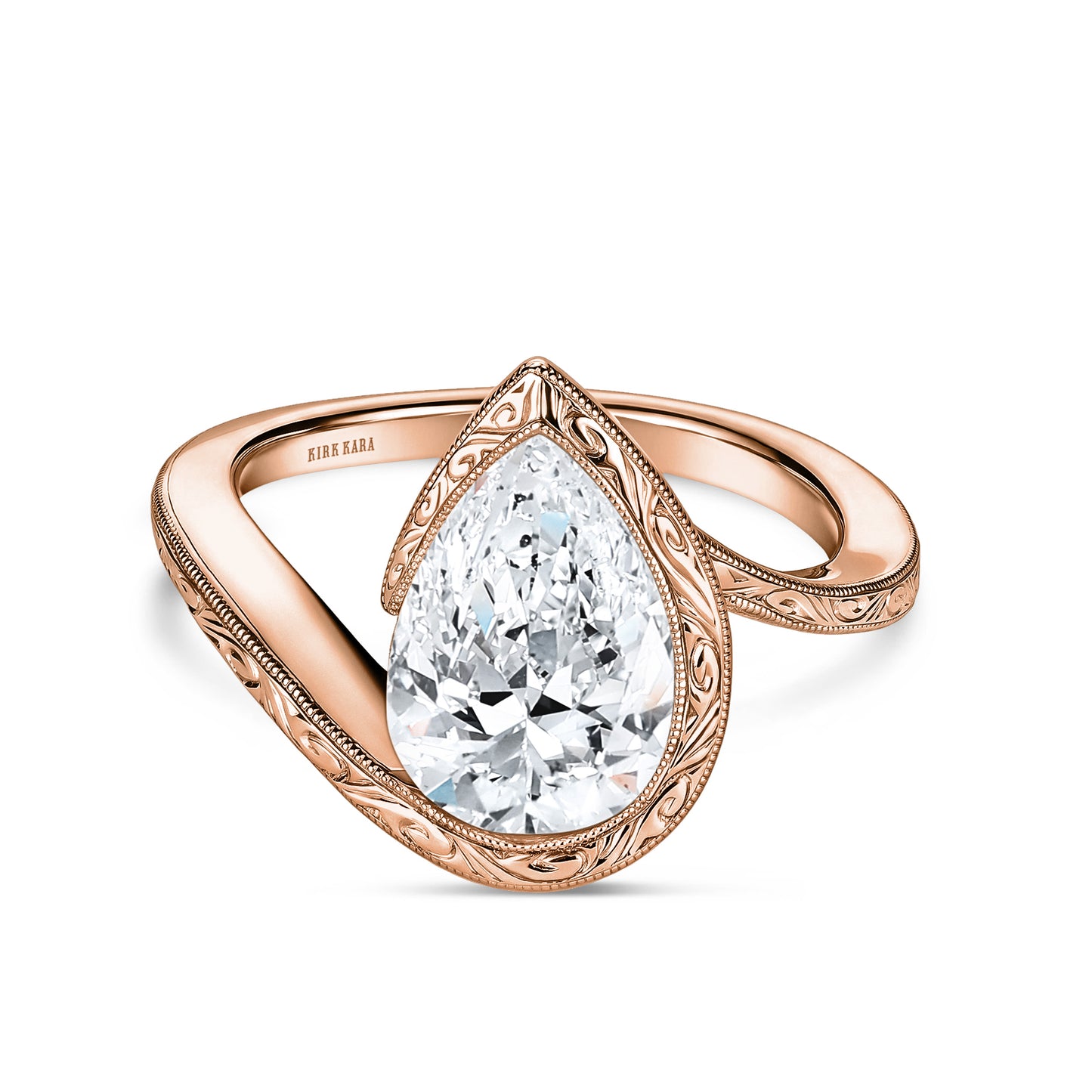 Hand-Engraved Sculpted Bypass Partial Bezel Engagement Ring