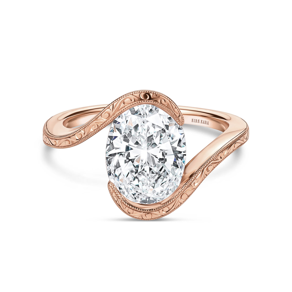 Hand-Engraved Wave Bypass Half Bezel Engagement Ring