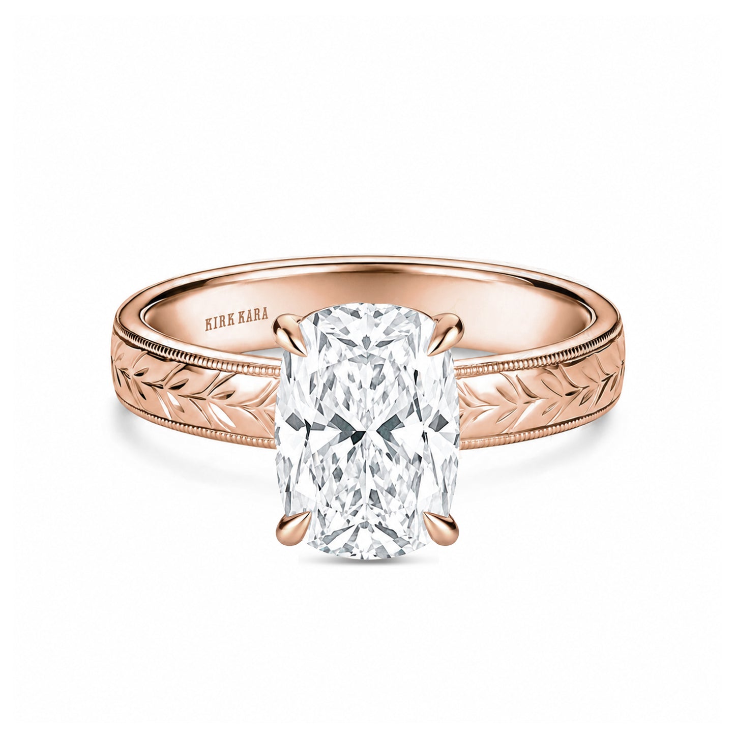 Wide Floral Engraved Solitaire Engagement Ring