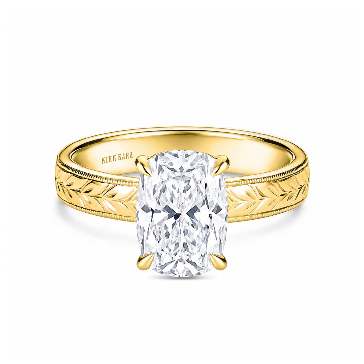 Wide Floral Engraved Solitaire Engagement Ring