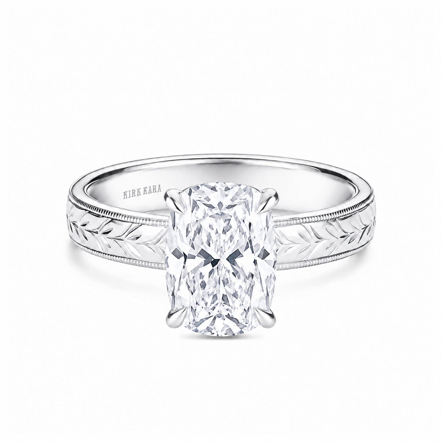 Wide Floral Engraved Solitaire Engagement Ring