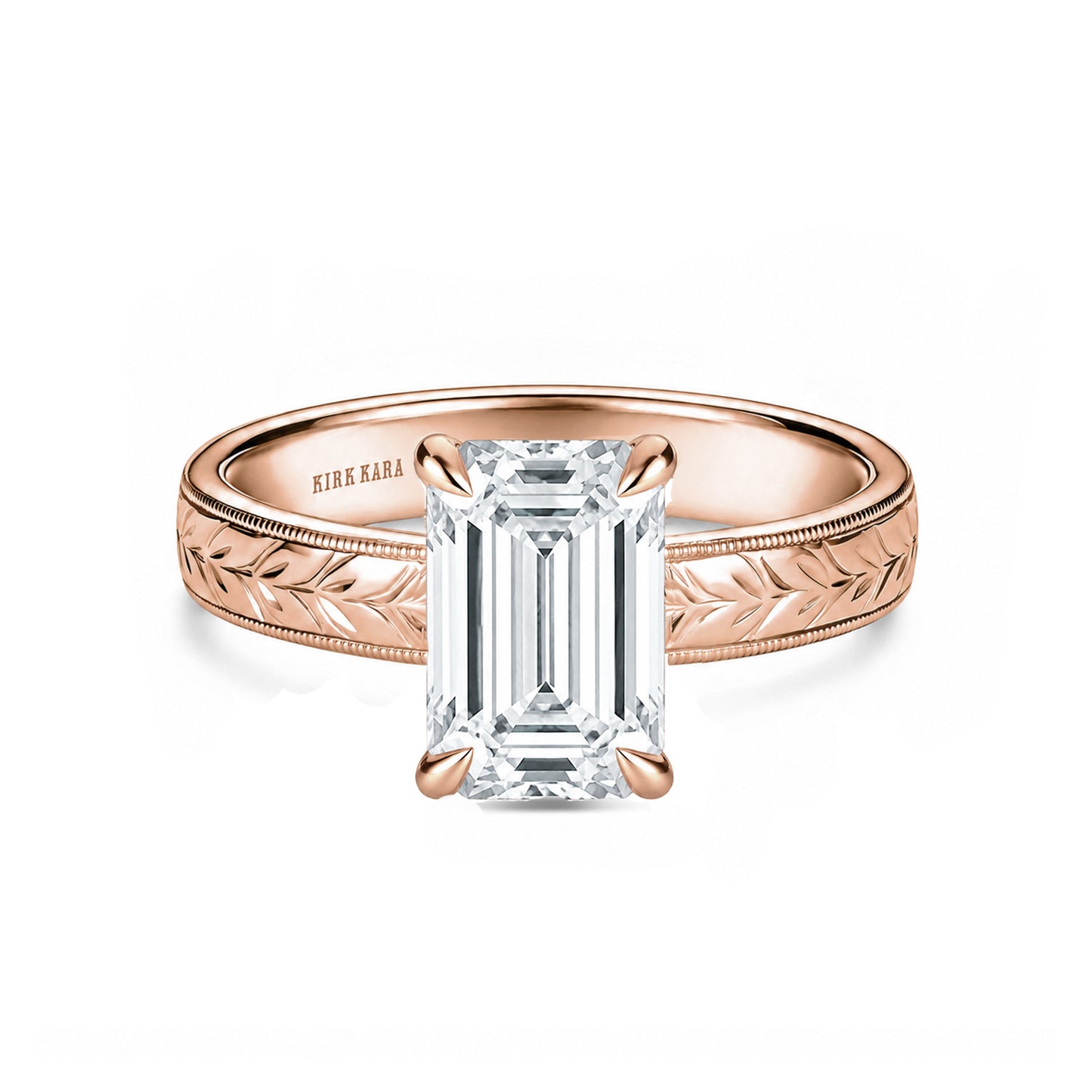 Wide Floral Engraved Solitaire Engagement Ring