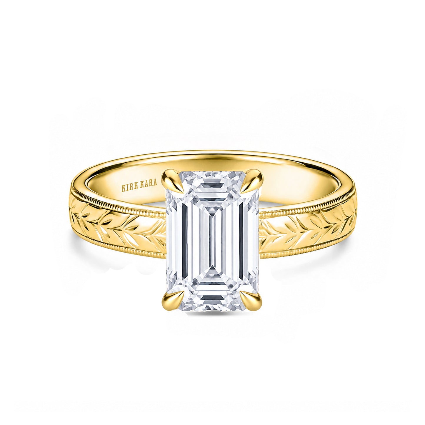 Wide Floral Engraved Solitaire Engagement Ring