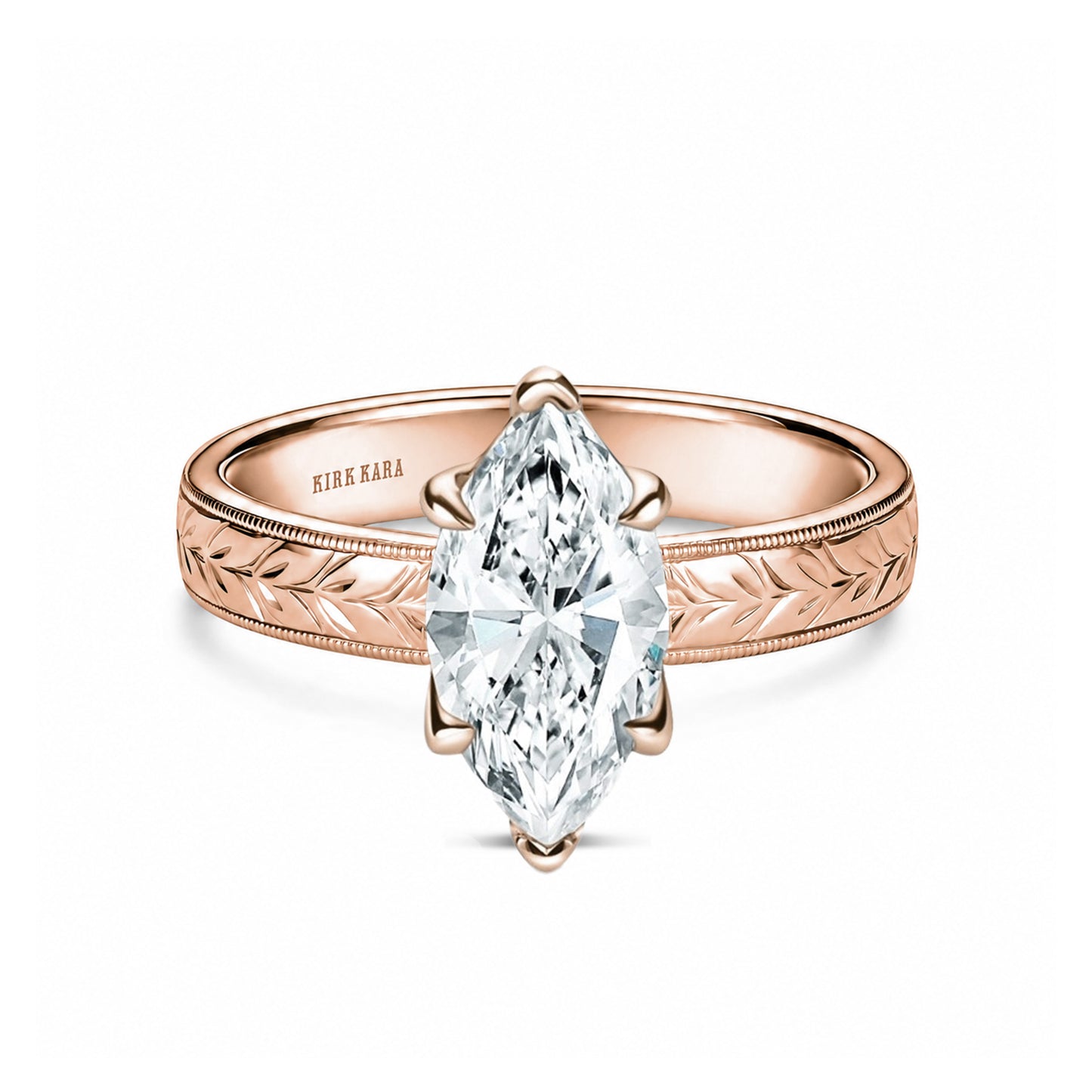 Wide Floral Engraved Solitaire Engagement Ring