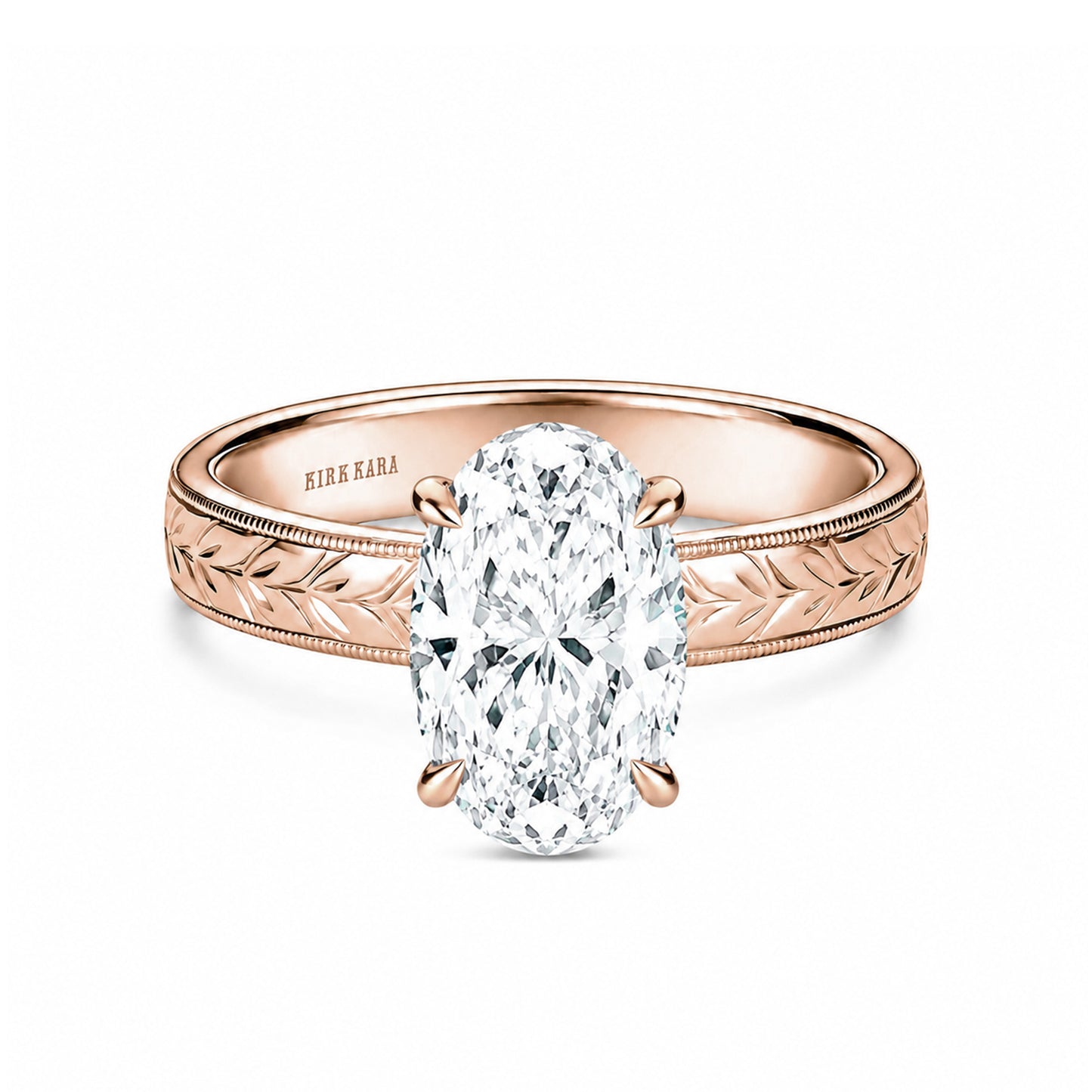 Wide Floral Engraved Solitaire Engagement Ring