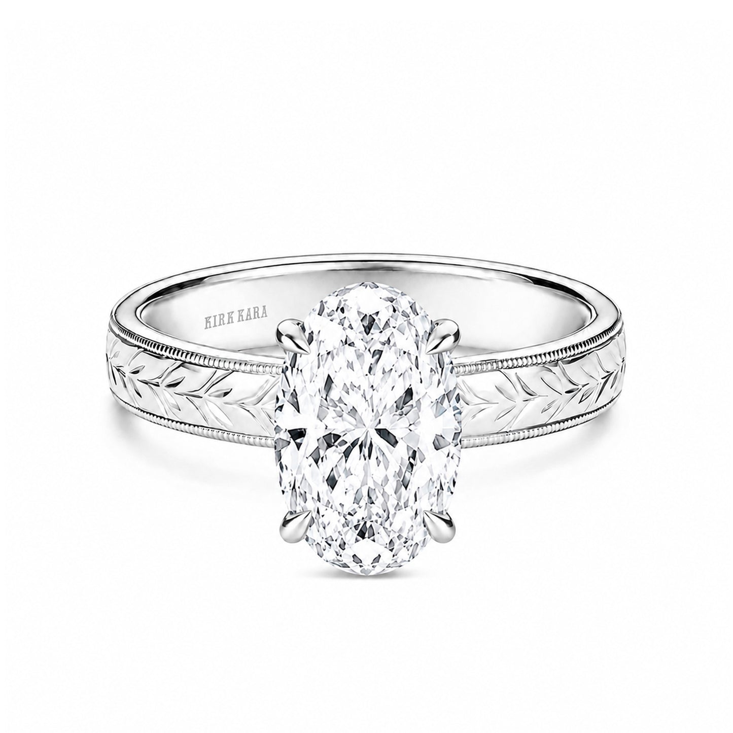 Wide Floral Engraved Solitaire Engagement Ring