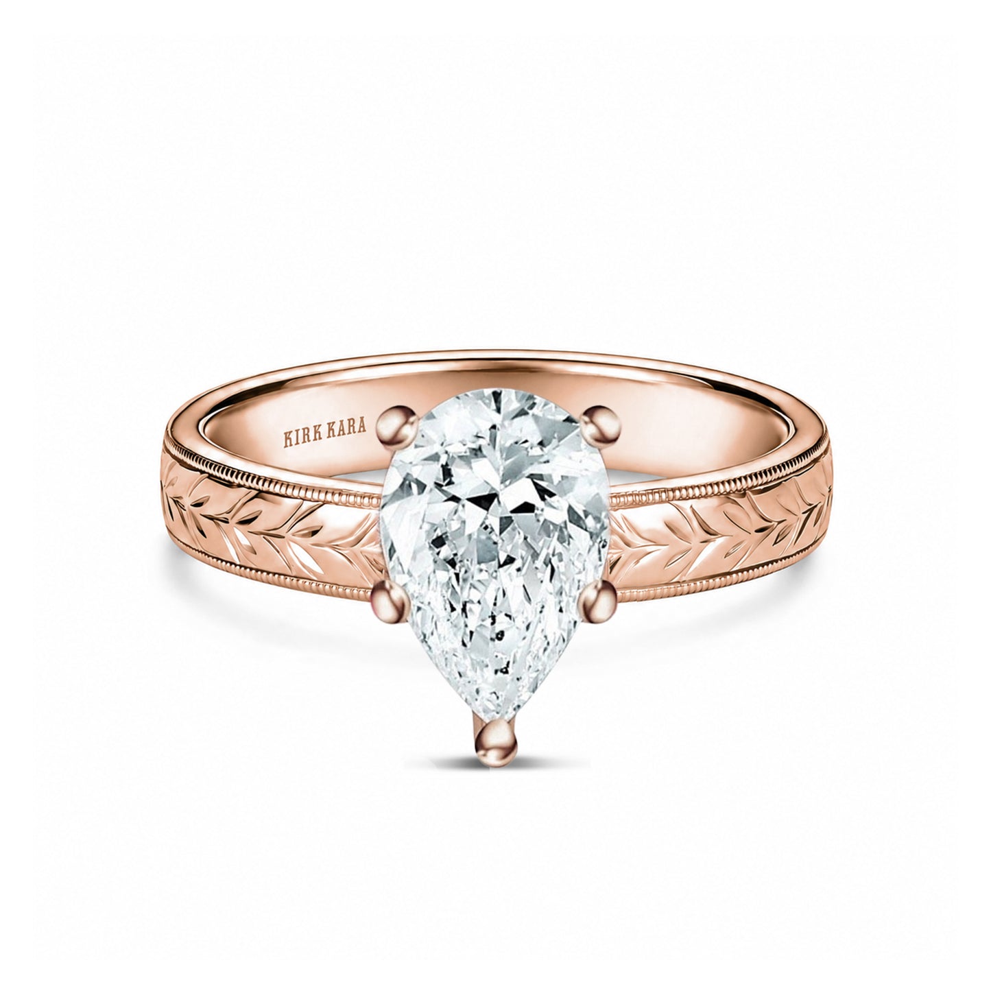 Wide Floral Engraved Solitaire Engagement Ring