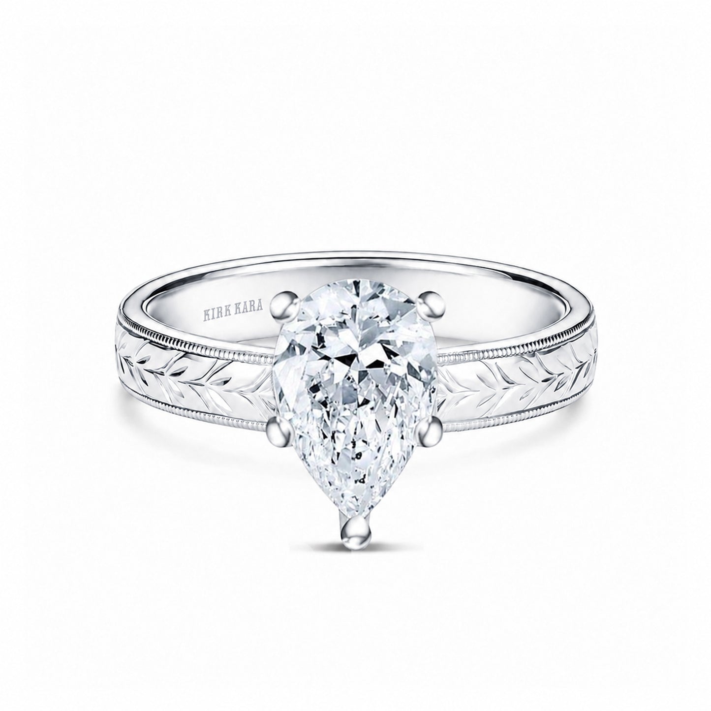 Wide Floral Engraved Solitaire Engagement Ring