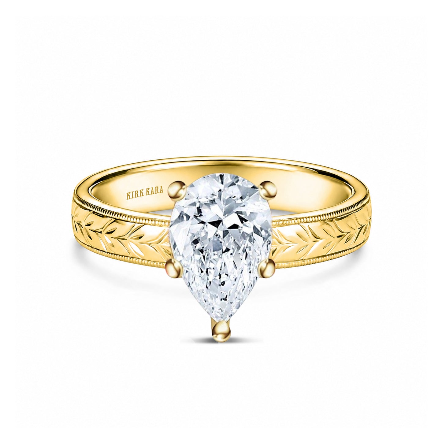 Wide Floral Engraved Solitaire Engagement Ring