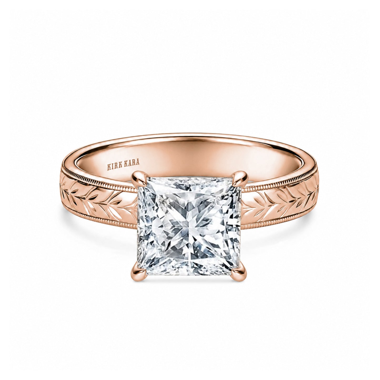 Wide Floral Engraved Solitaire Engagement Ring