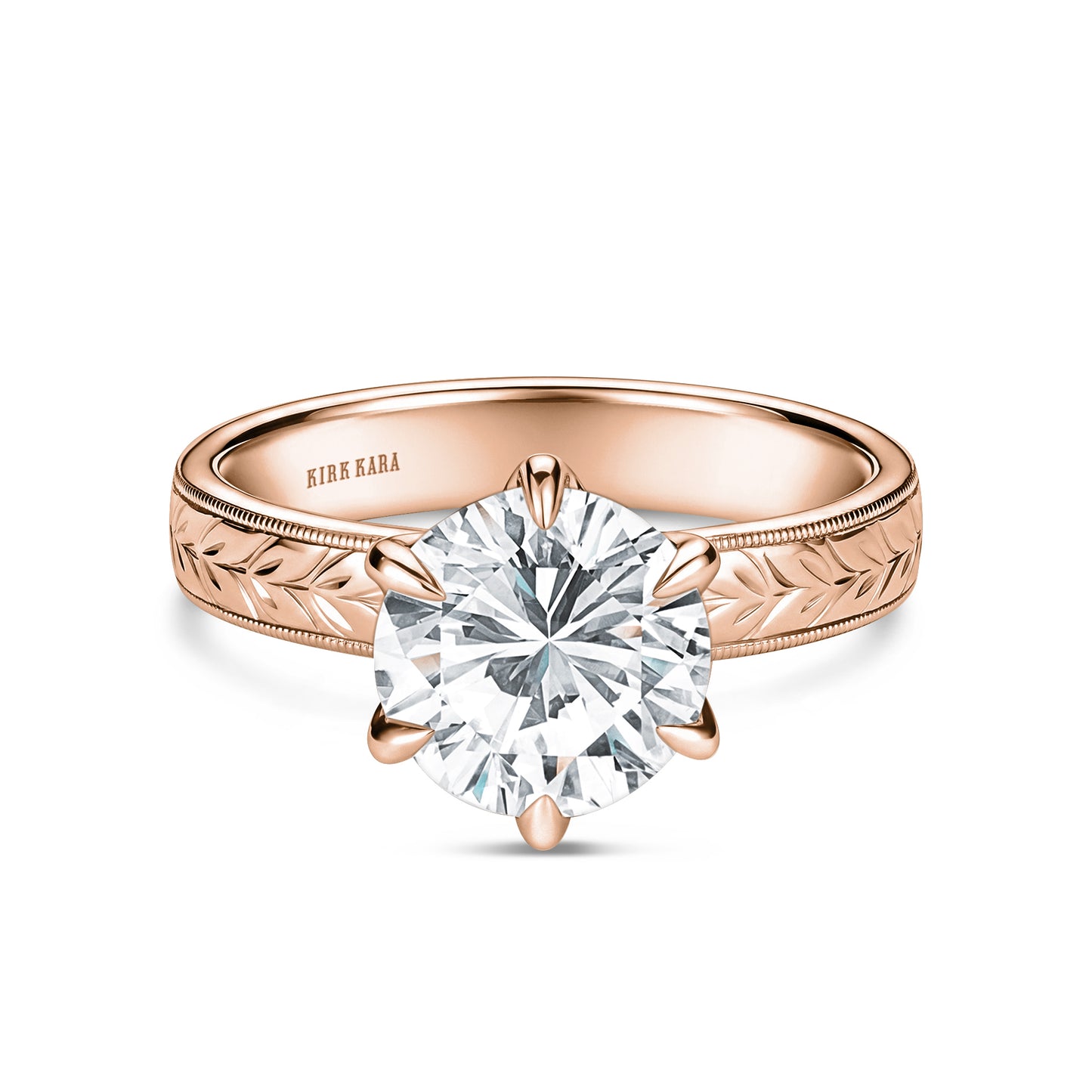 Wide Floral Engraved Solitaire Engagement Ring