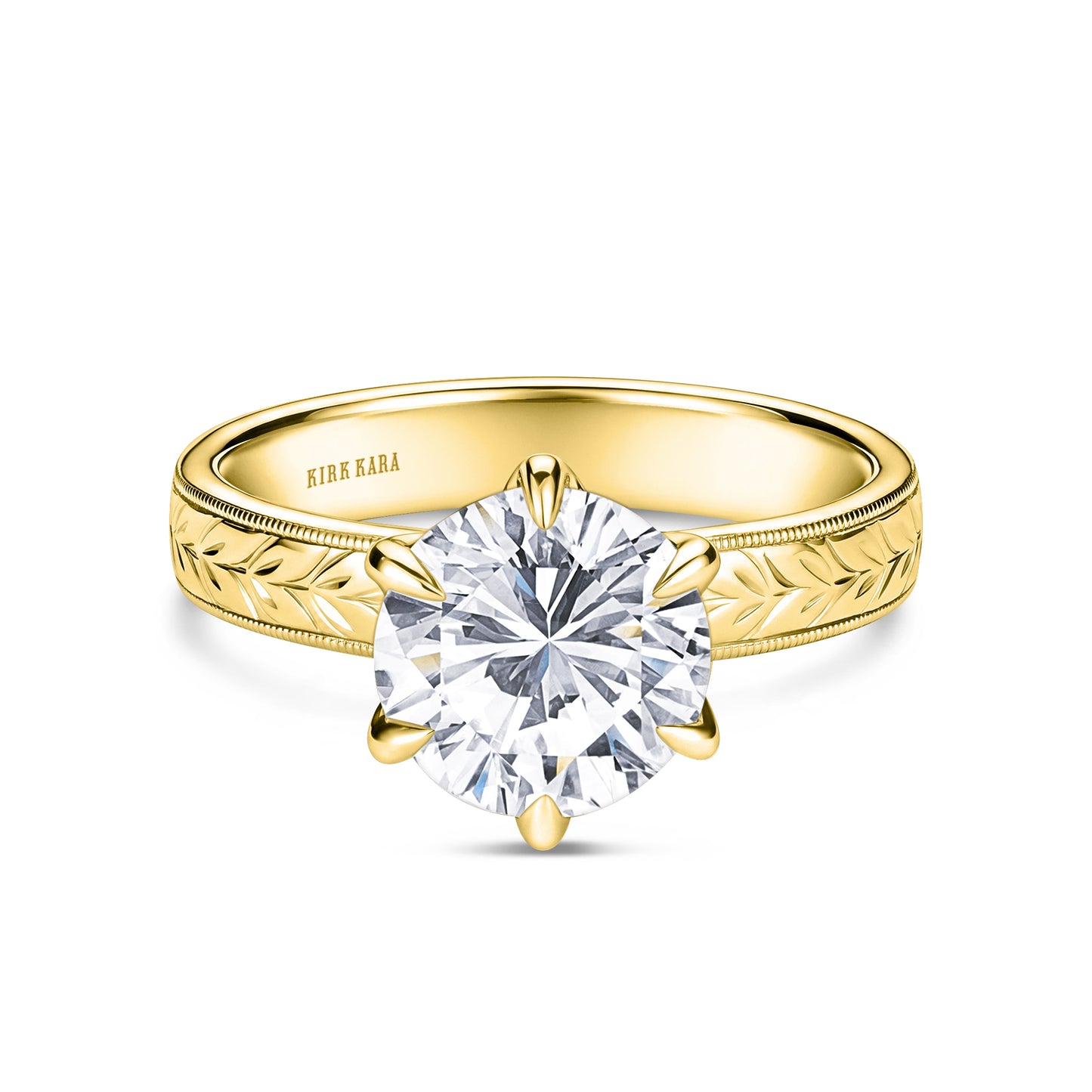 Wide Floral Engraved Solitaire Engagement Ring