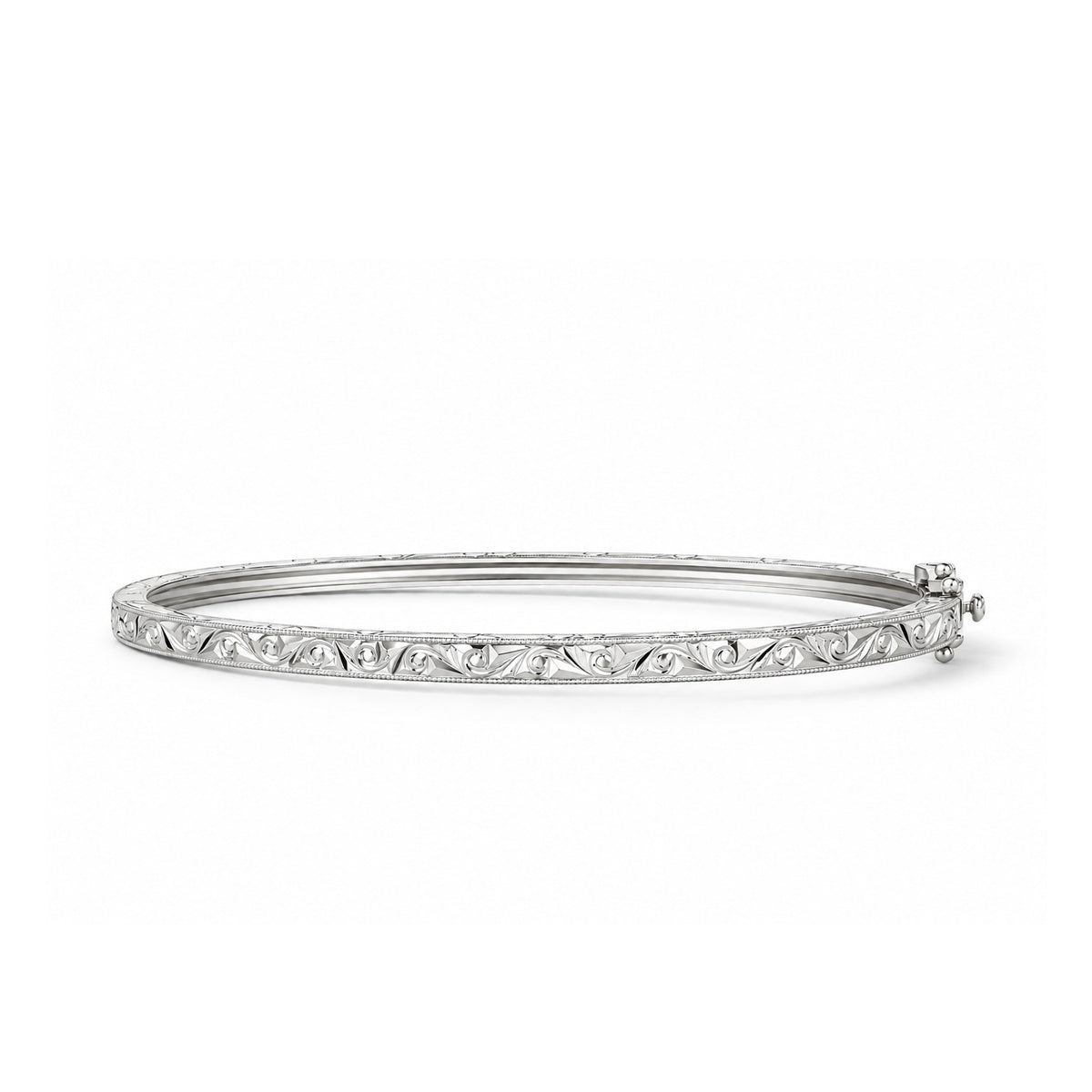 Scroll Engraved Classic Bangle Bracelet