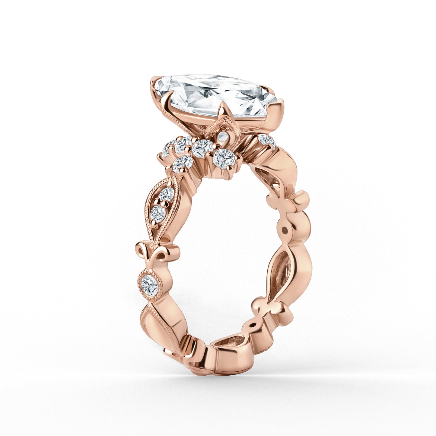Cathedral Floral Clover Diamond Engagement Ring